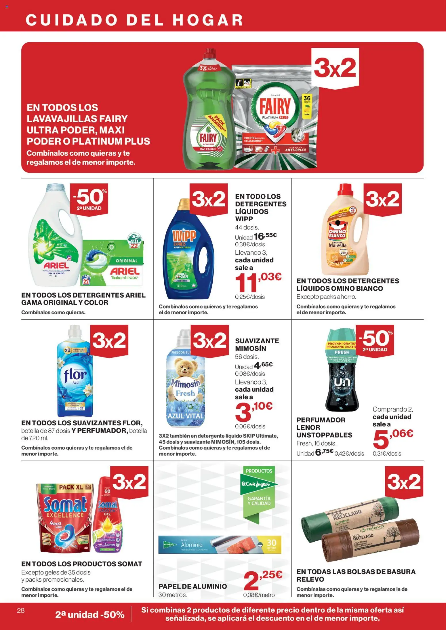 El Corte Inglés ofertas │ válido desde el 28/10/2026 | Página: 28 | Productos: Detergente, Suavizante, Lavavajillas, Papel de aluminio