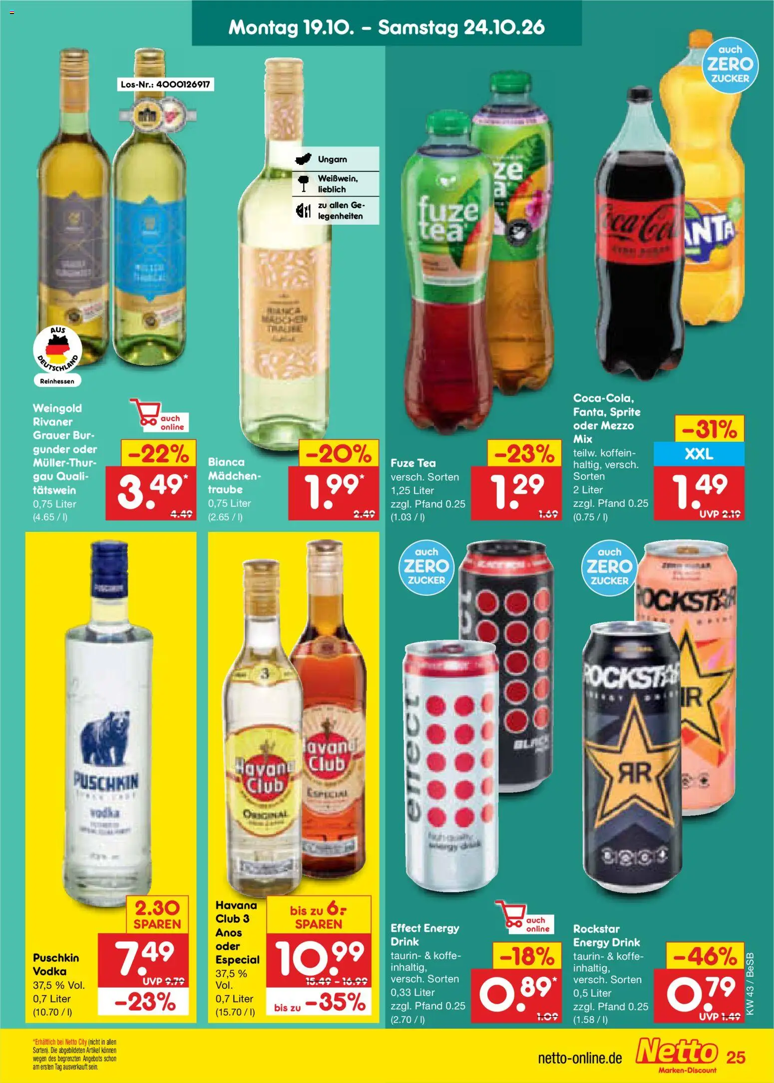 Netto Marken-Discount Prospekt – gültig ab 19.10.2026 | Seite: 29 | Produkte: Fuze tea, Sprite, Rockstar, Zucker