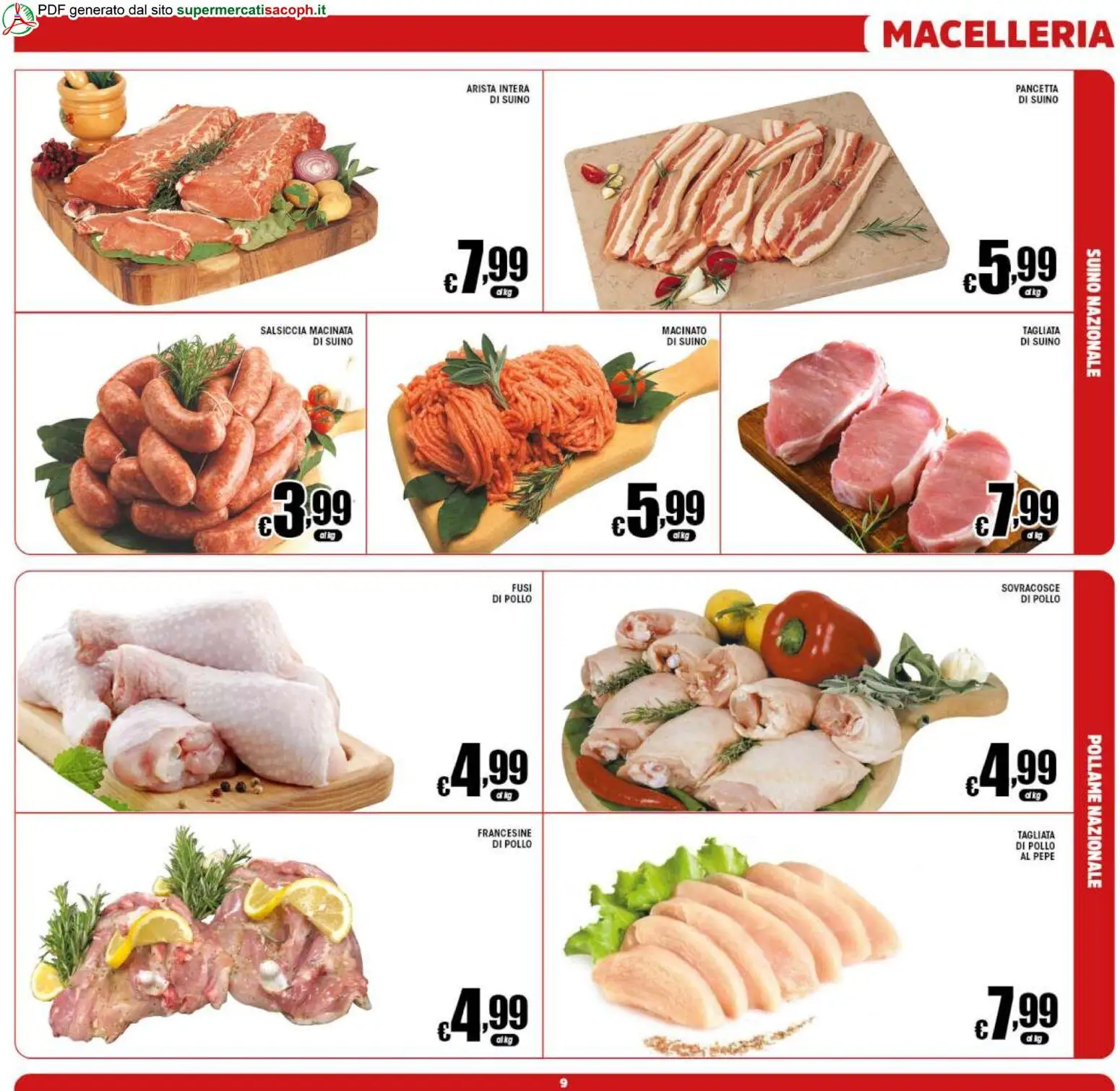 Volantino Sacoph del 21/08/2026 | Pagina: 9 | Prodotti: Pollame, Pollo, Salsiccia, Macinato