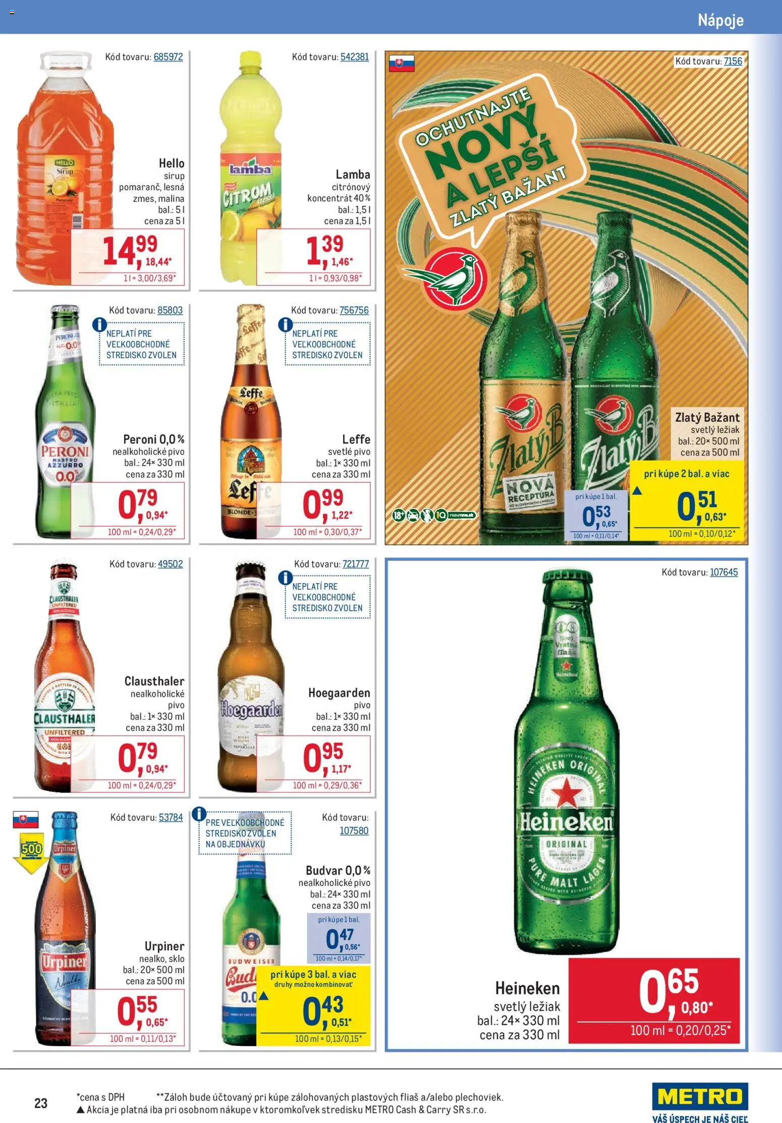 Nové Metro akcie – leták je platný od 12.08.2026 | Strana: 23 | Produkty: Pivo, Heineken, Nealkoholické pivo, Urpiner