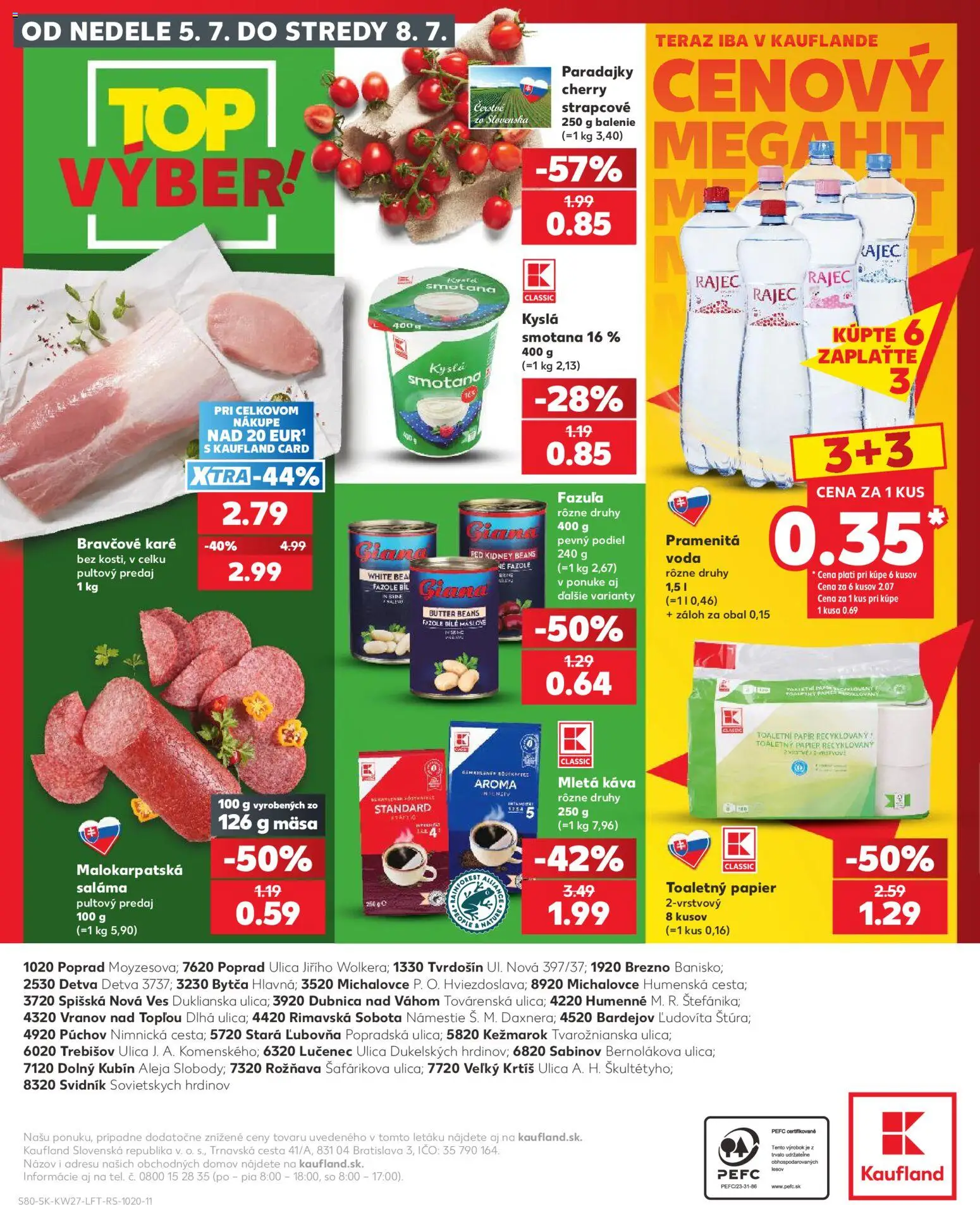 Nové Kaufland akcie – leták je platný od 02.07.2026 | Strana: 80 | Produkty: Fazuľa, Rajec, Toaletný papier, Voda