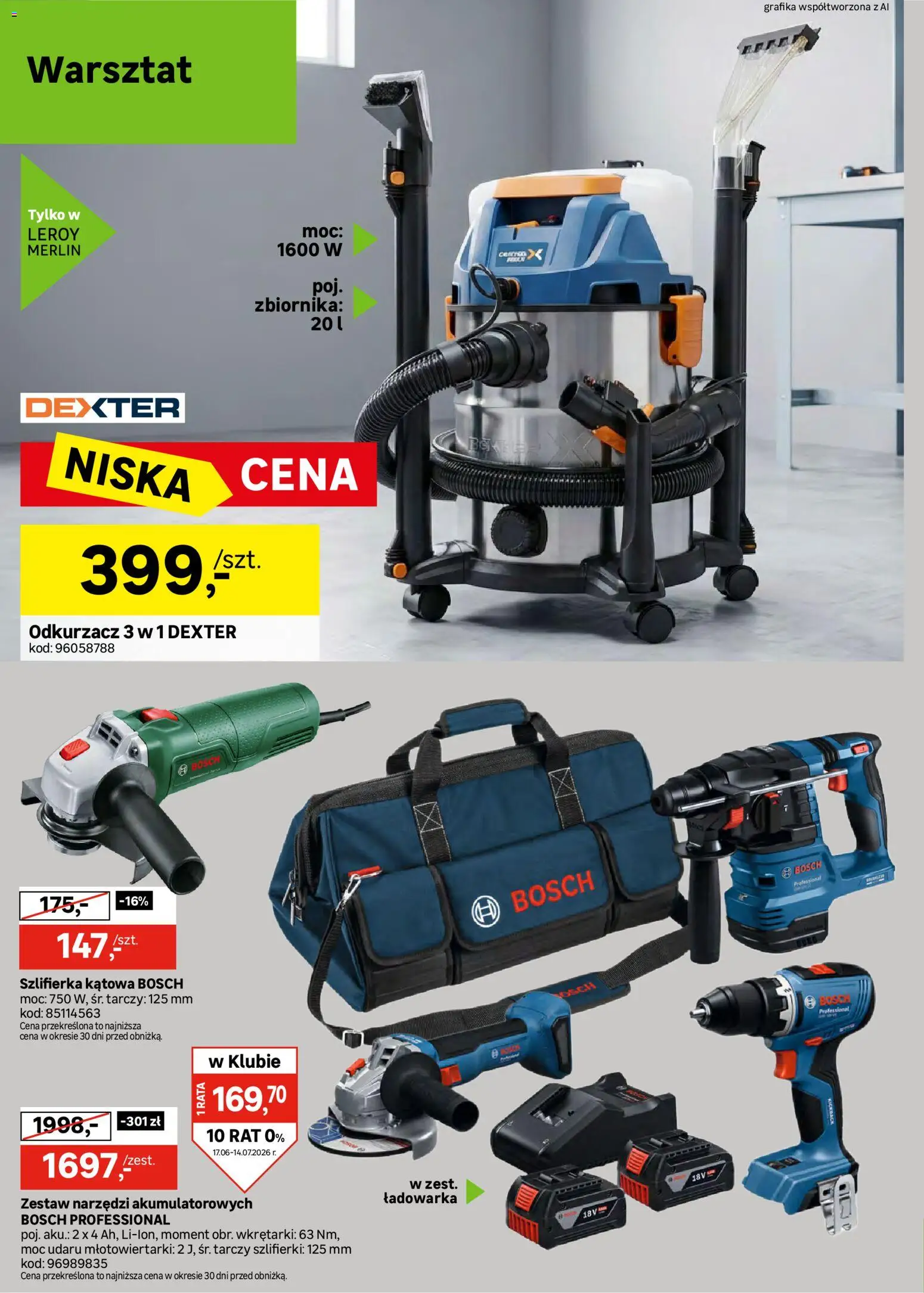 Leroy Merlin gazetka od 17.06.2026 | Strona: 38 | Produkty: Ładowarka, Odkurzacz, Zestaw narzędzi, Szlifierka