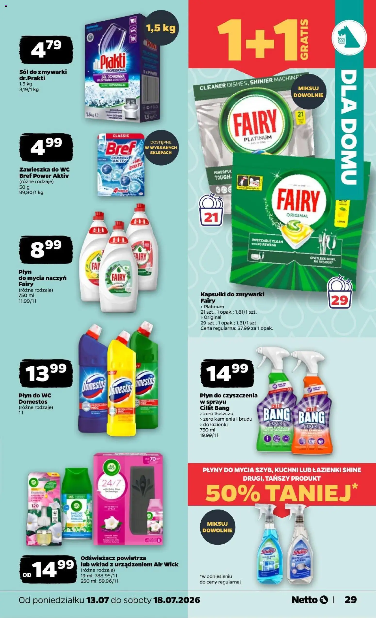 Netto gazetka od poniedziałku od 13.07.2026 | Strona: 29 | Produkty: Odświeżacz, Cillit bang, Fairy, Płyn do WC Domestos