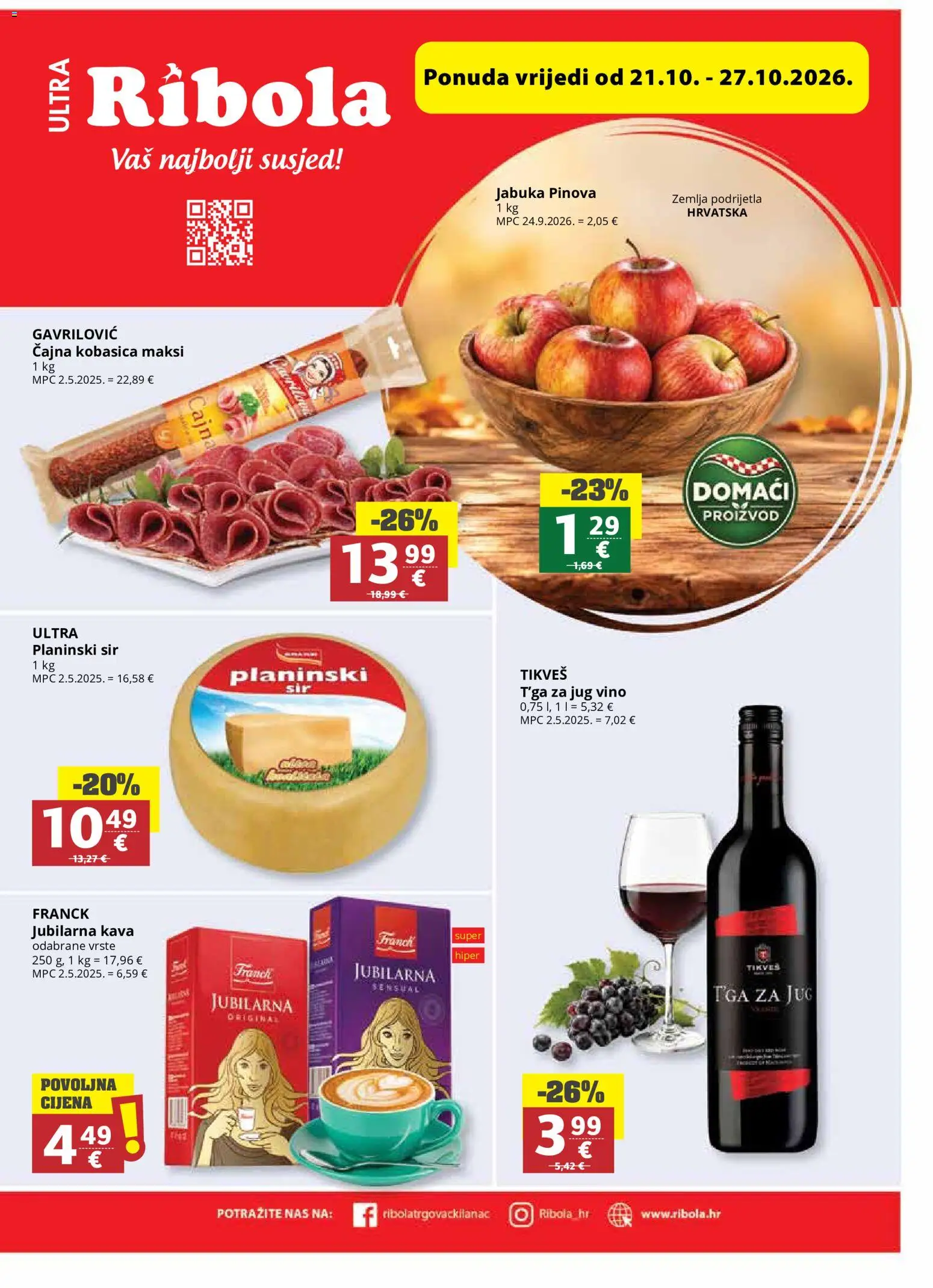 Ribola katalog | vrijedi od 21.10.2026 | Stranica: 1 | Proizvodi: Zemlja, Sir, Kava, Kobasica