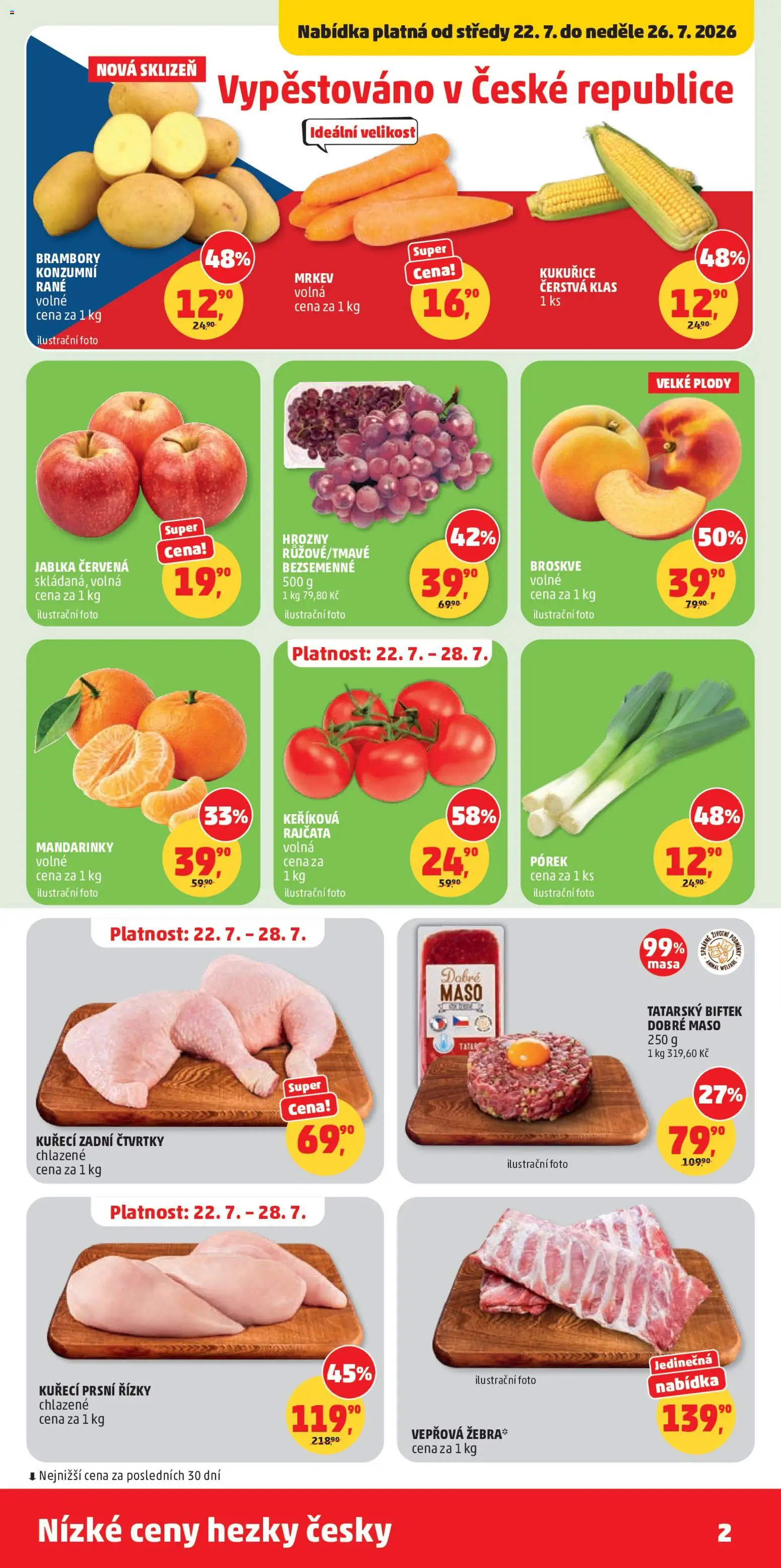 Penny Market leták od 22.07.2026 | Strana: 2 | Produkty: Jablka, Steak, Kuřecí prsní řízky, Maso