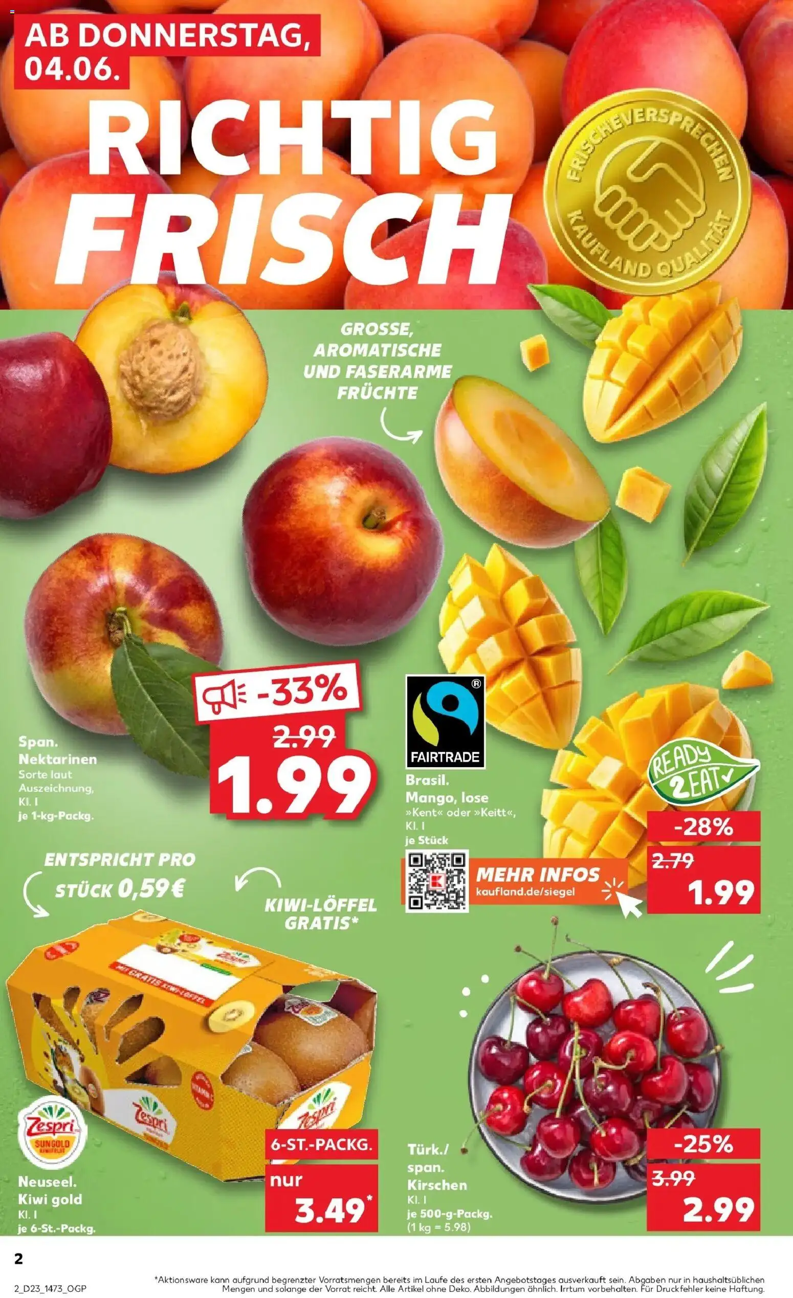 Kaufland Prospekt Meerane – gültig ab 04.06.2026 | Seite: 2 | Produkte: Nektarinen, Kirschen, Mango, Kiwi