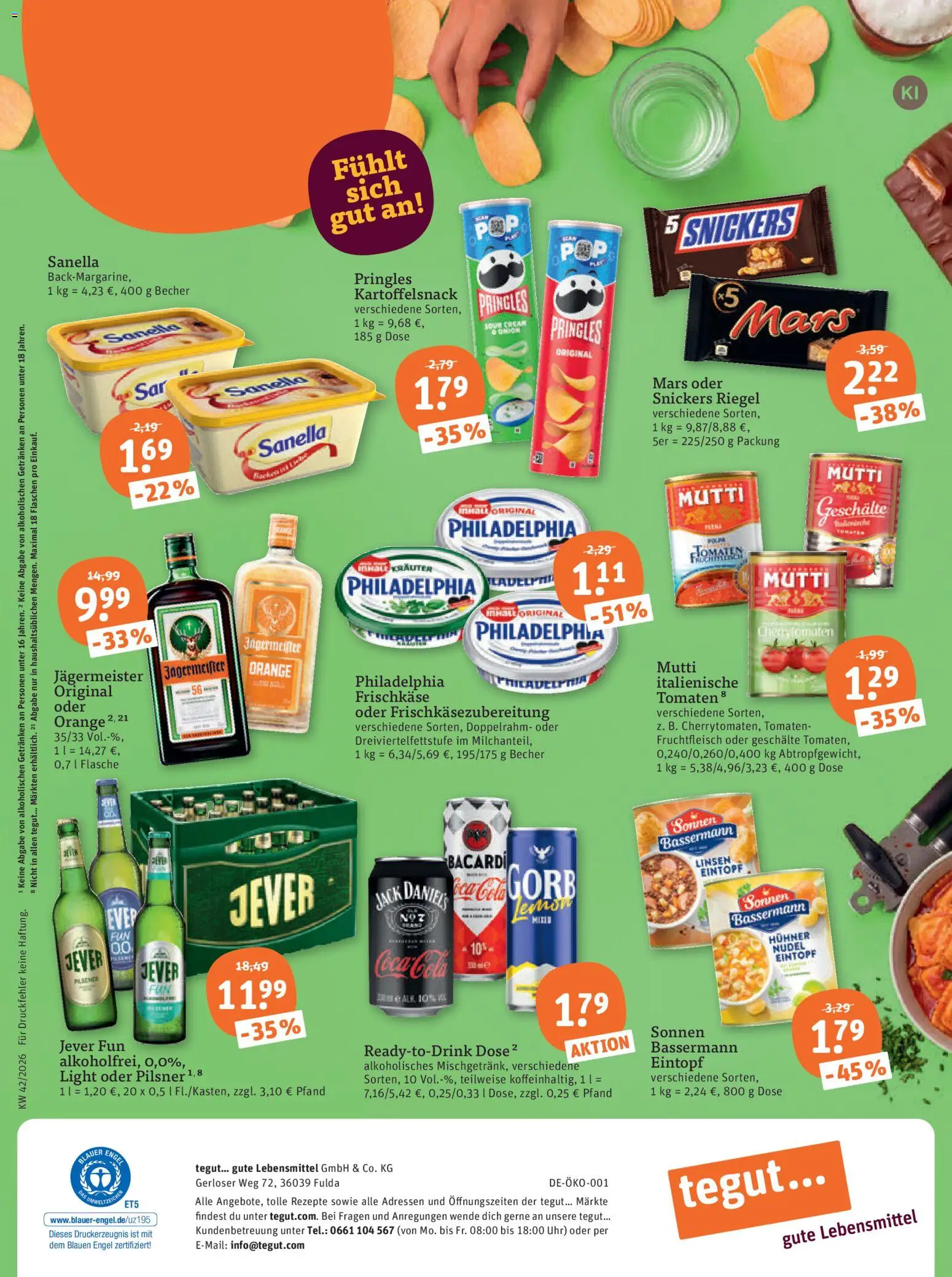 Tegut Prospekt – gültig ab 12.10.2026 | Seite: 23 | Produkte: Cola, Snickers, Uhr, Frischkase