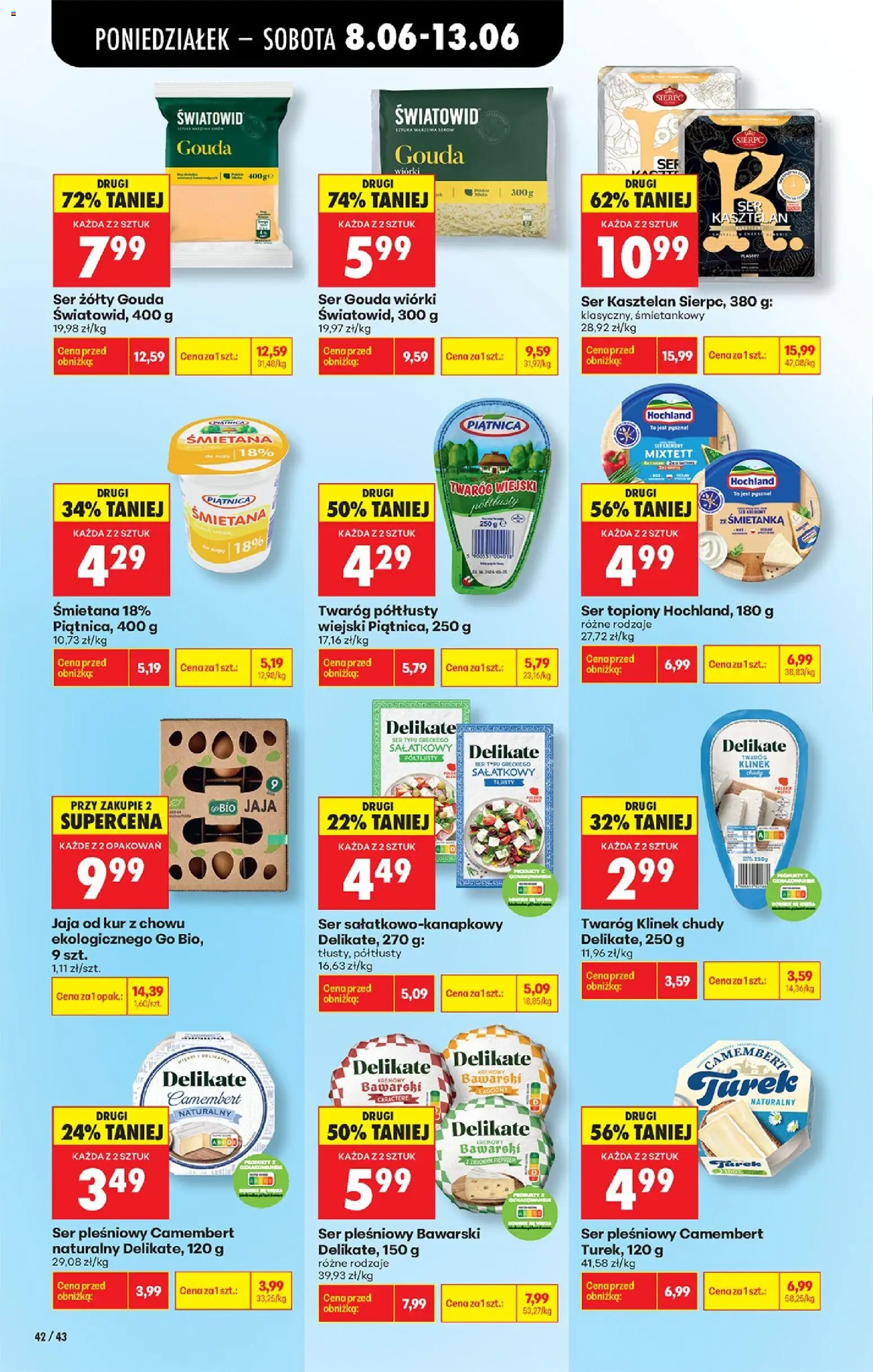Biedronka gazetka od poniedziałku od 08.06.2026 | Strona: 50 | Produkty: Ser topiony, Twaróg, Jaja, Ser gouda