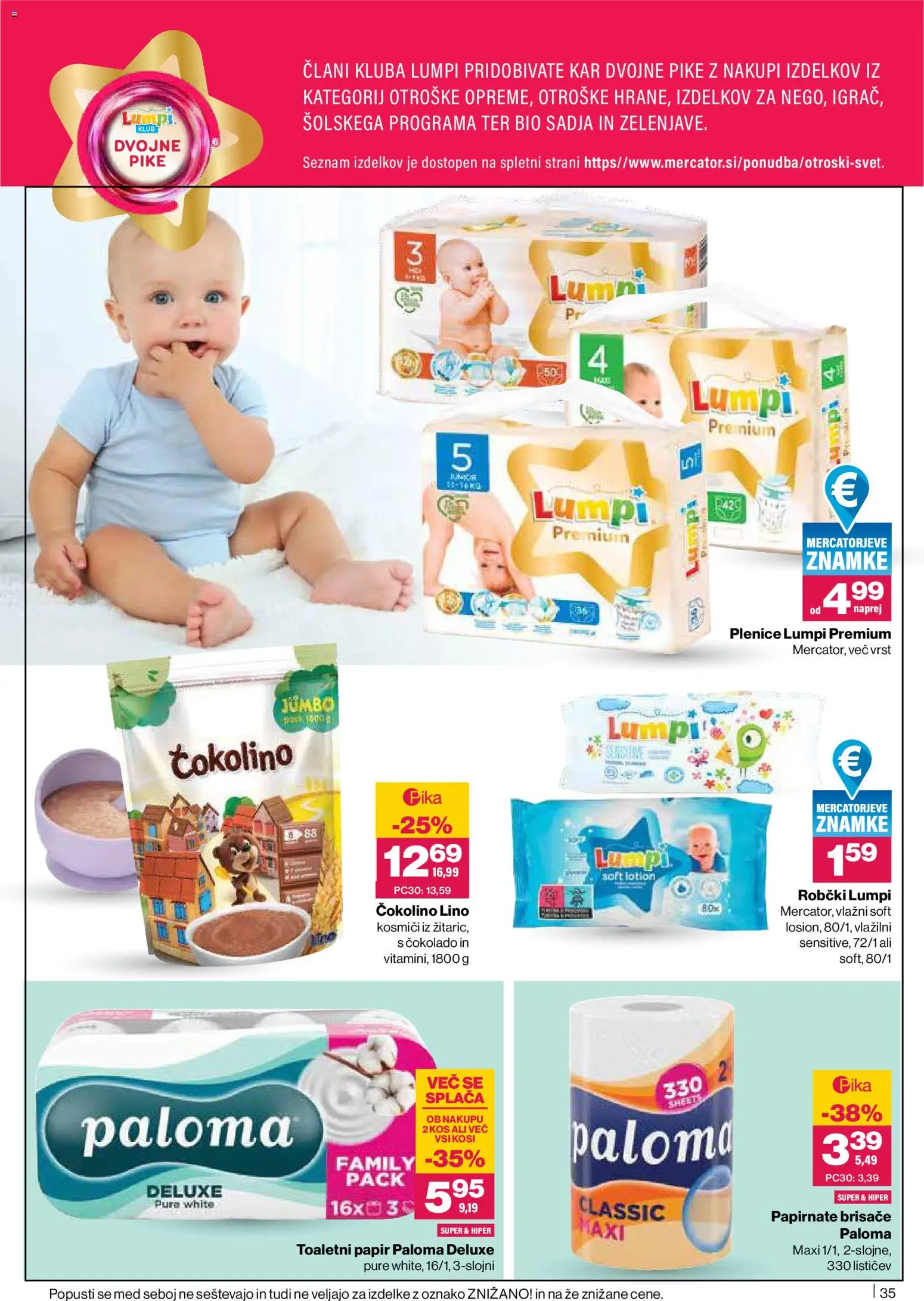 Novi Mercator katalog ponudbe – veljaven od 28.05.2026 | Stran: 35 | Izdelki: Papirnate brisače, Robčki, Kos, Čokolino