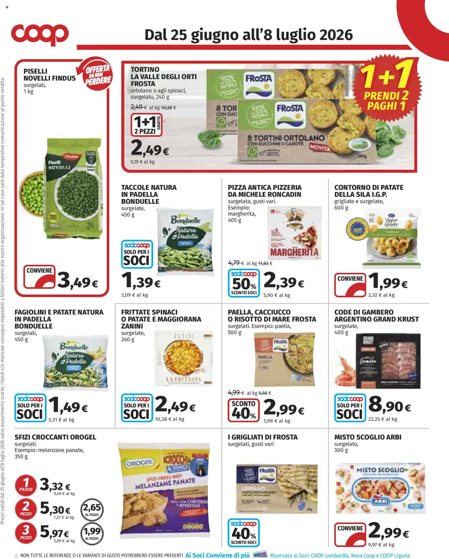 Volantino COOP del 25/06/2026 | Pagina: 8 | Prodotti: Spinaci, Data, Piselli, Fagiolini
