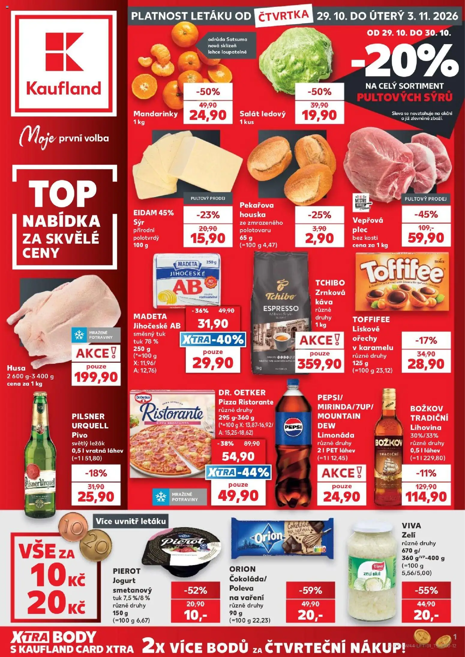 Kaufland leták - Plzeň Bory od 29.10.2026 | Strana: 1 | Produkty: Limonáda, Plec bez kosti, Mandarinky, Body