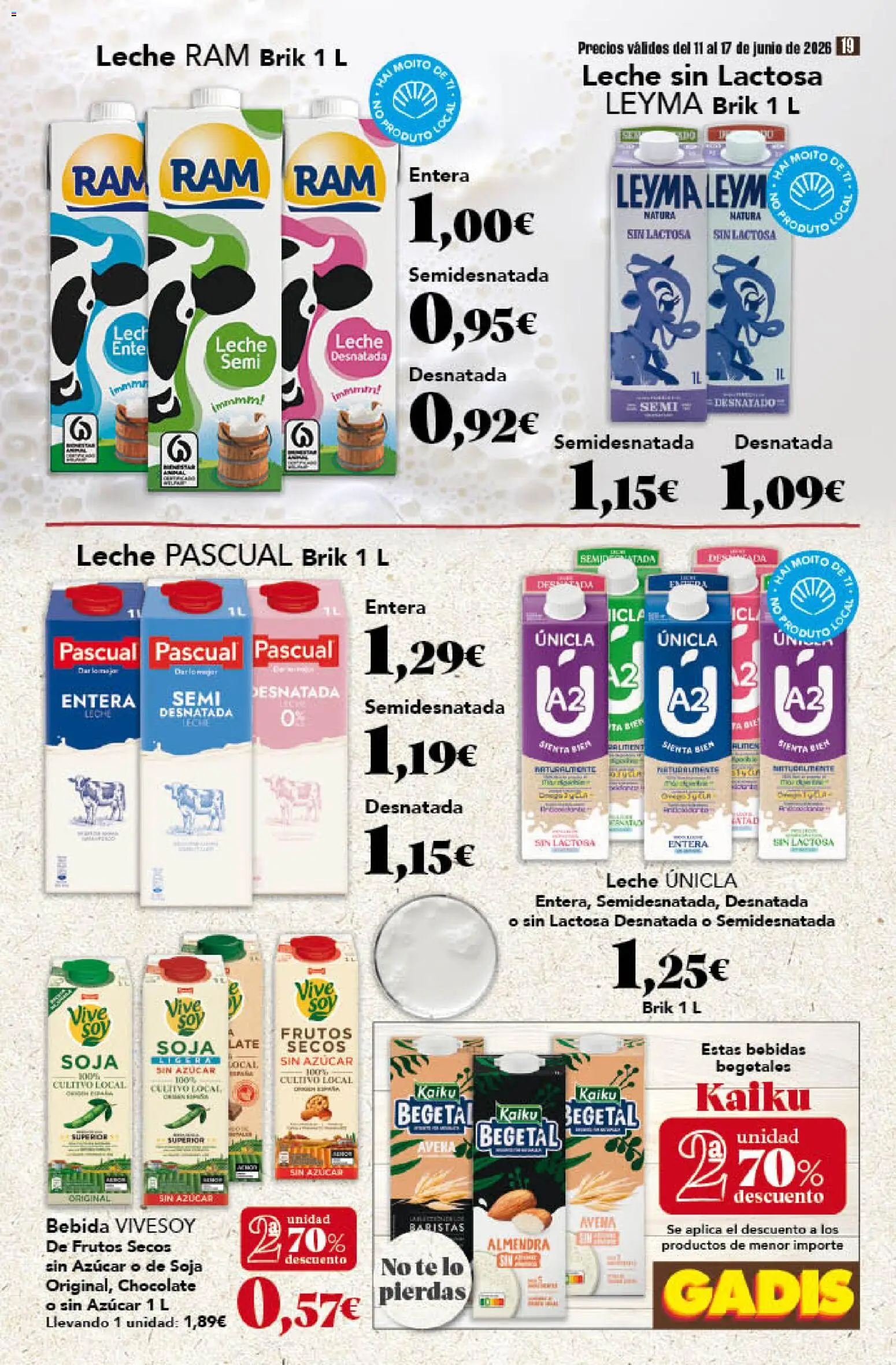 Gadis folleto │ válido desde el 11.06.2026 | Página: 19 | Productos: Leche desnatada, Leche sin lactosa, Leche, Chocolate