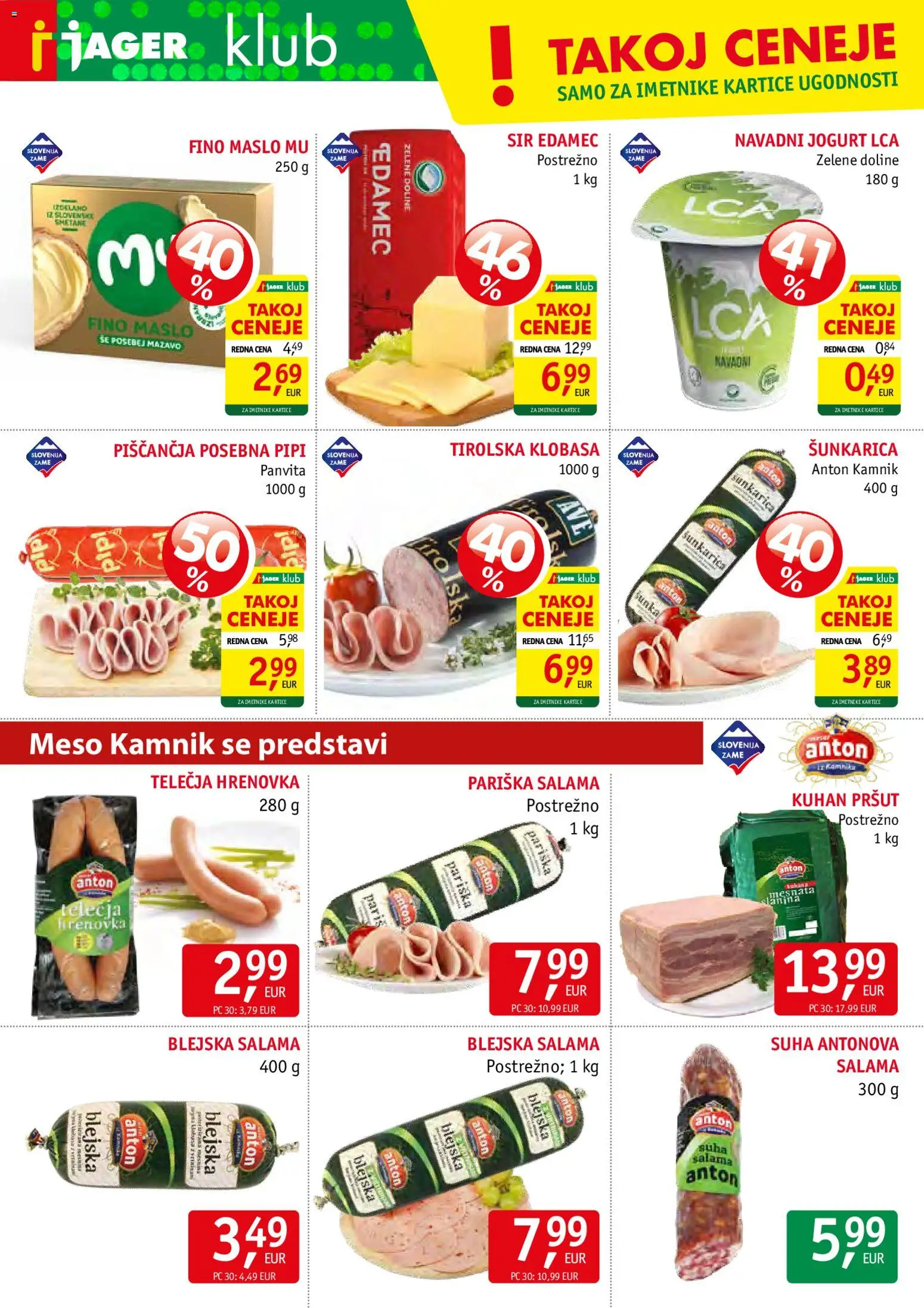 Novi Jager katalog ponudbe – veljaven od 01.07.2026 | Stran: 4 | Izdelki: Edamec, Maslo, Jogurt, Sunka