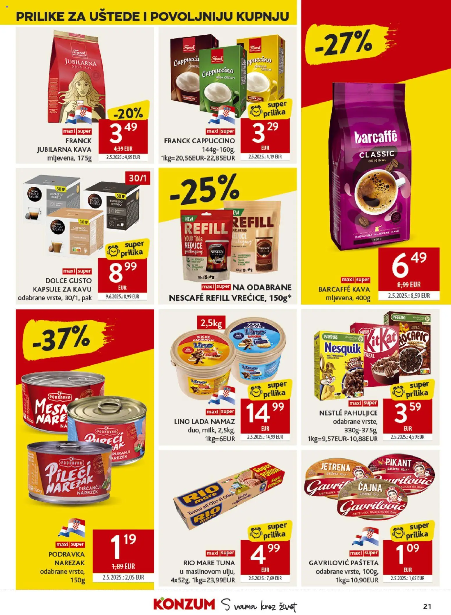 Konzum HR akciós ujság - amely érvényes a következő dátumtól: 2026.07.22. | Oldal: 21 | Termékek: Dolce Gusto, Cappuccino, Nesquik, Kávé