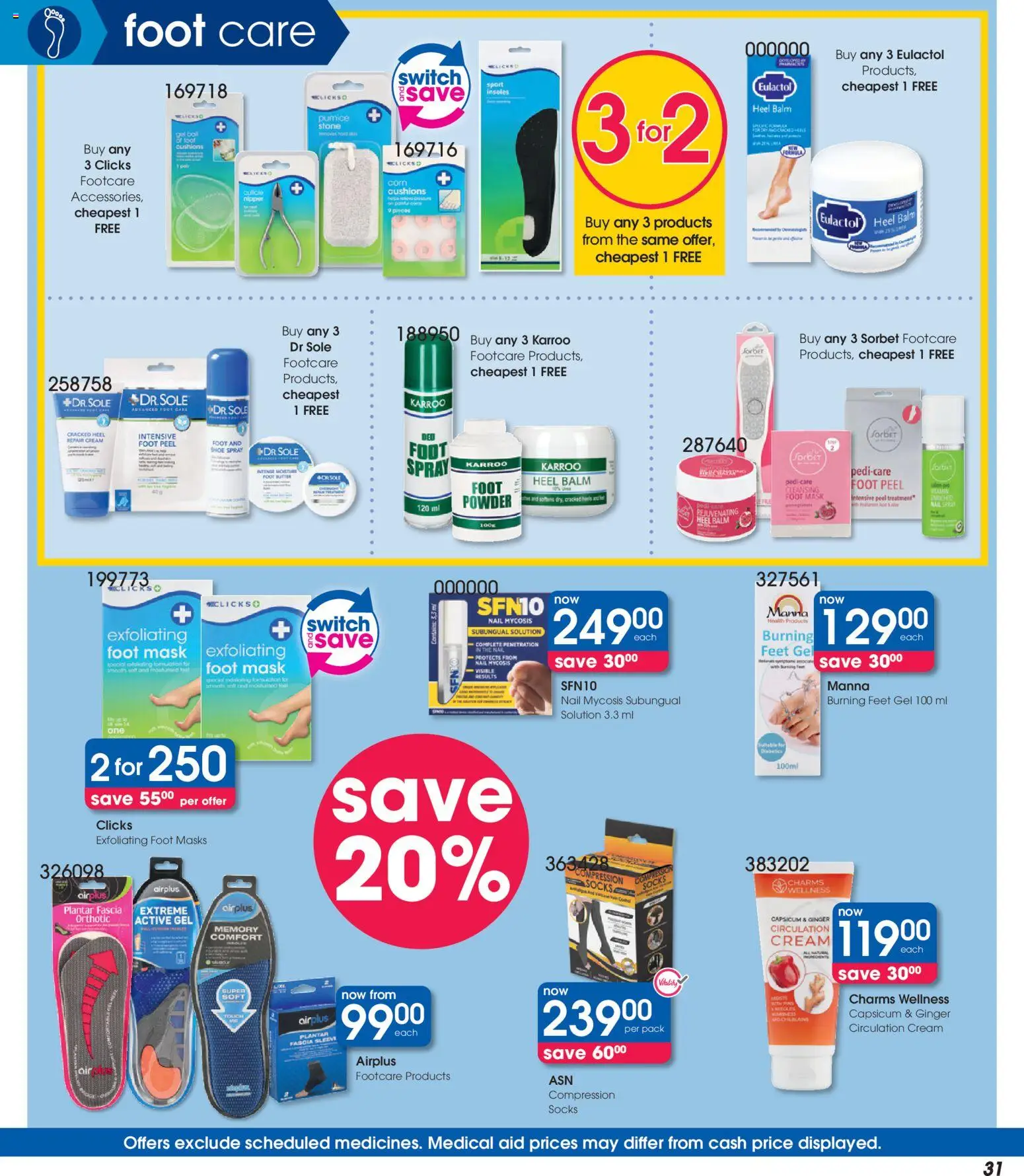 New Clicks catalogue – valid from 23/06/2026 | Page: 31 | Products: Heel balm, Agua con gas, Powder, Mask