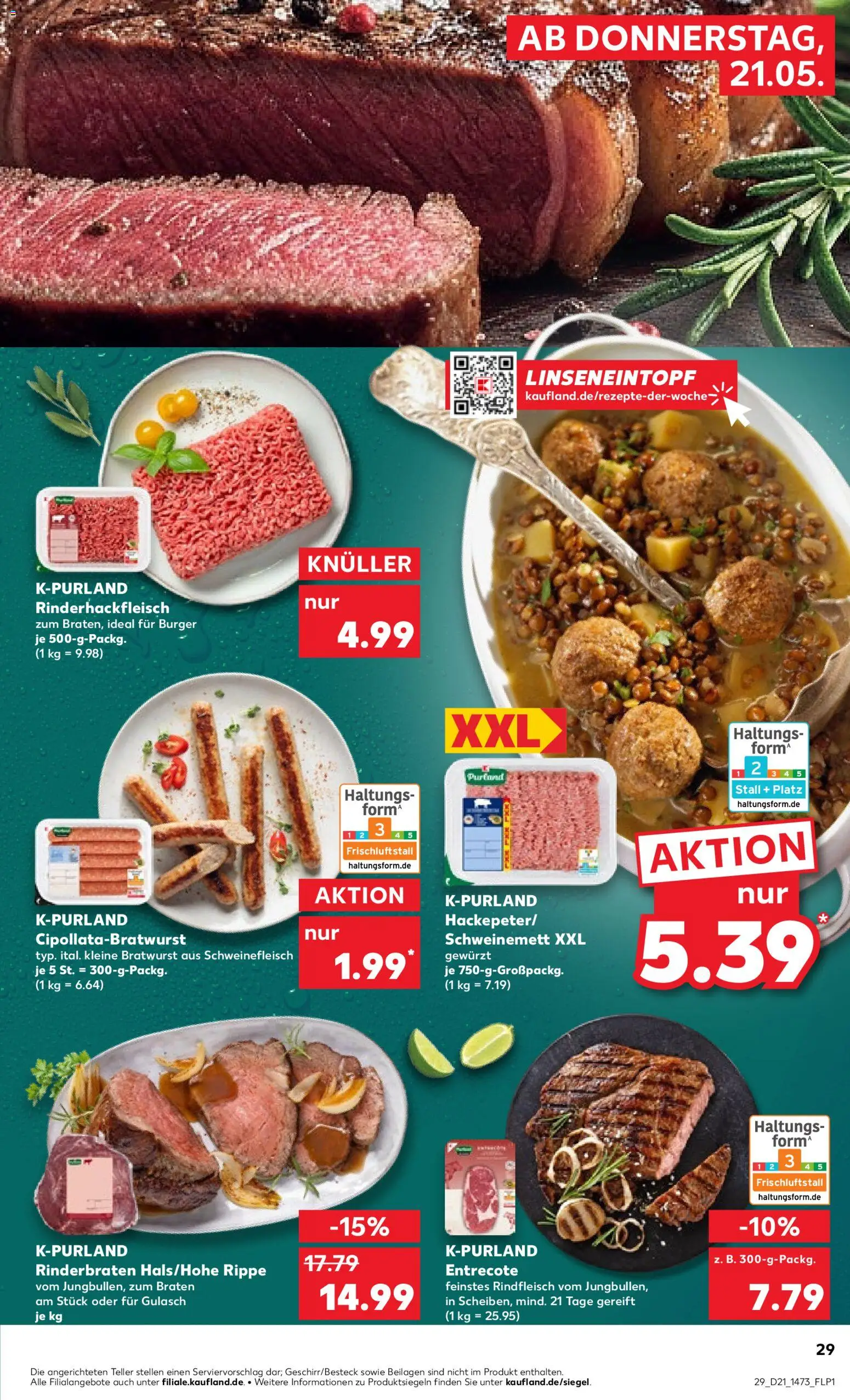 Kaufland Prospekt Potsdam	 – gültig ab 21.05.2026 | Seite: 29 | Produkte: Rinderbraten, Entrecote, Rindfleisch, Steak