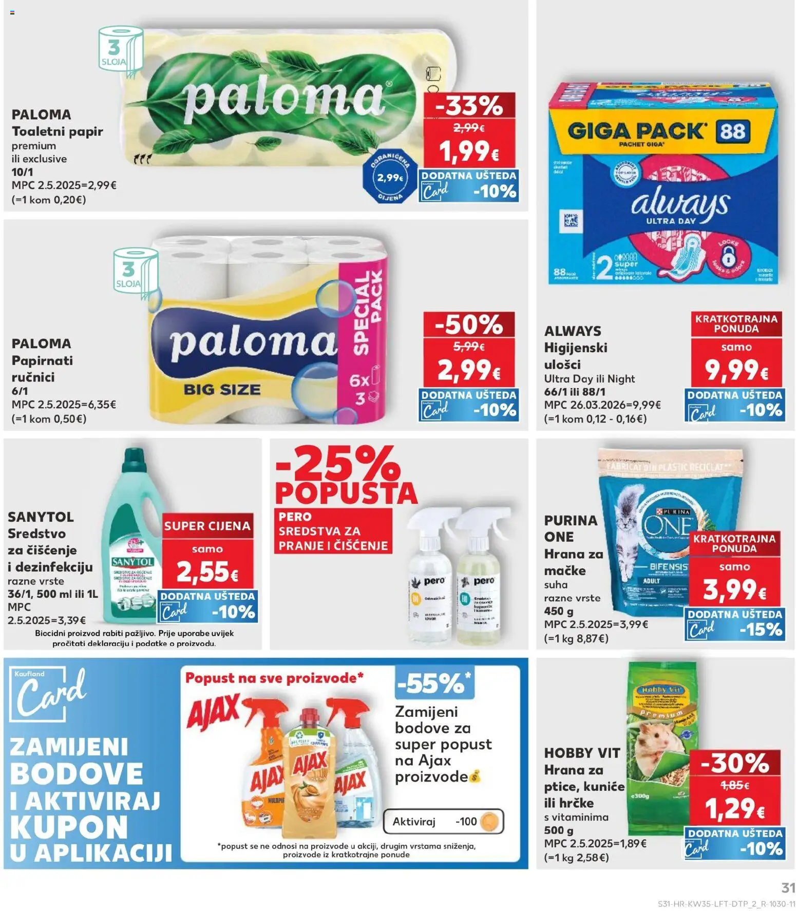 Kaufland HR akciós ujság - amely érvényes a következő dátumtól: 2026.08.26. | Oldal: 31 | Termékek: Always, Purina