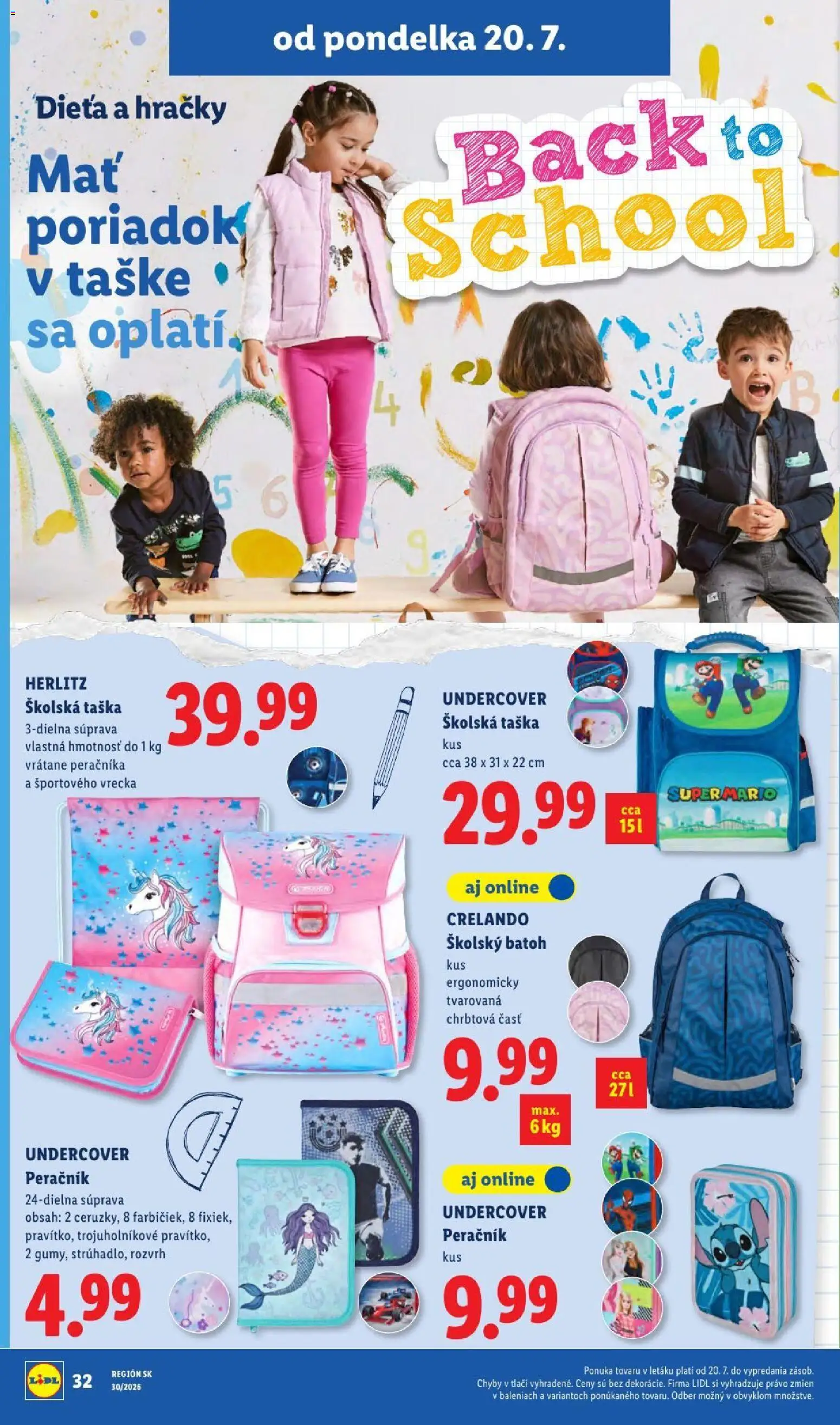 Nové Lidl akcie – leták je platný od 20.07.2026 | Strana: 54 | Produkty: Peračník, Batoh, Hračky, Taška