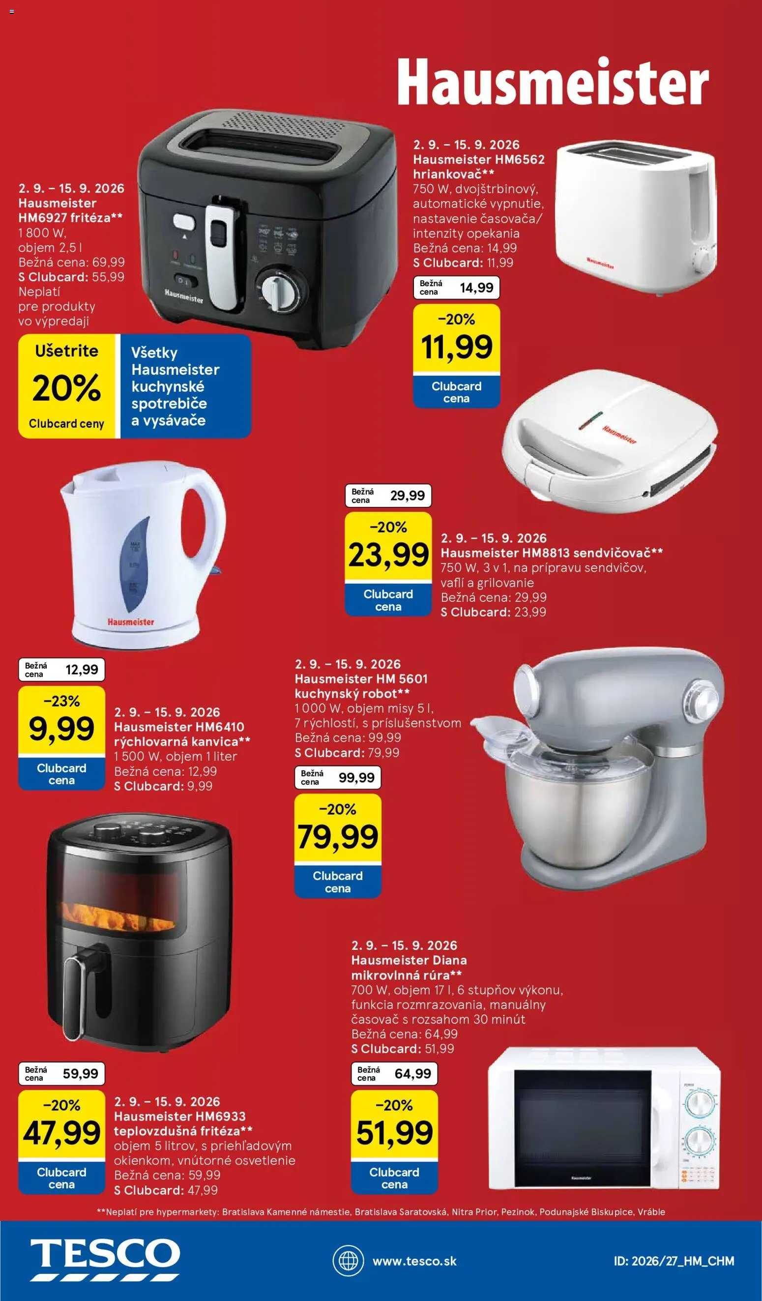 Nové Tesco akcie – leták je platný od 02.09.2026 | Strana: 41 | Produkty: Osvetlenie, Fritéza, Teplovzdušná frítéza, Kuchynský robot