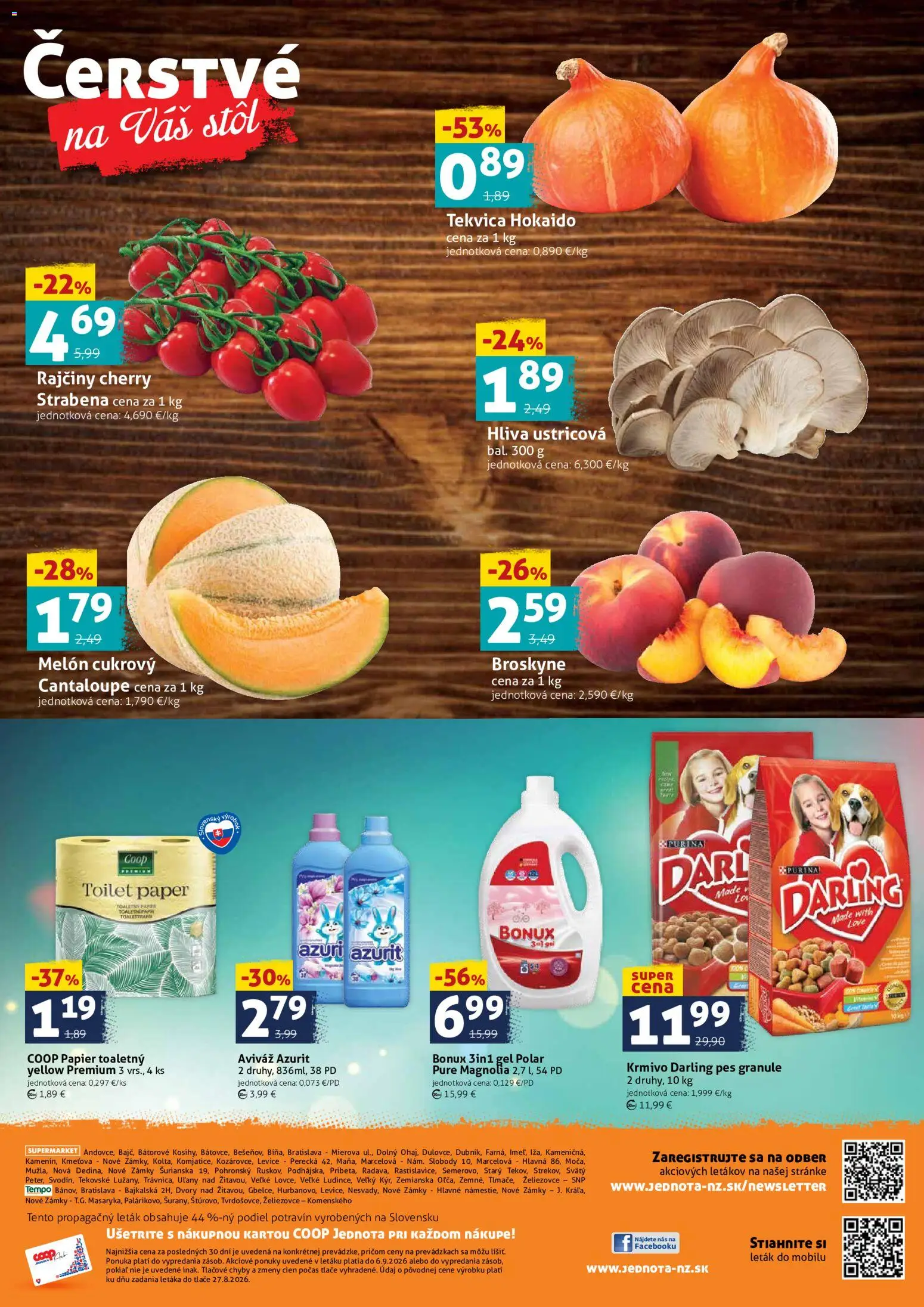 Nové COOP Jednota akcie – leták je platný od 04.09.2026 | Strana: 4 | Produkty: Stôl, Aviváž, Bonux, Broskyne