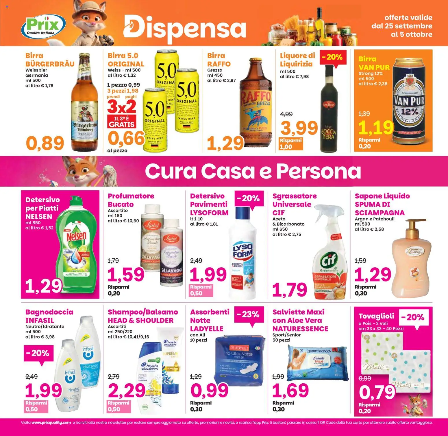 Volantino Prix del 25/09/2026 | Pagina: 19 | Prodotti: Birra, Bicarbonato, Liquore, Aloe vera
