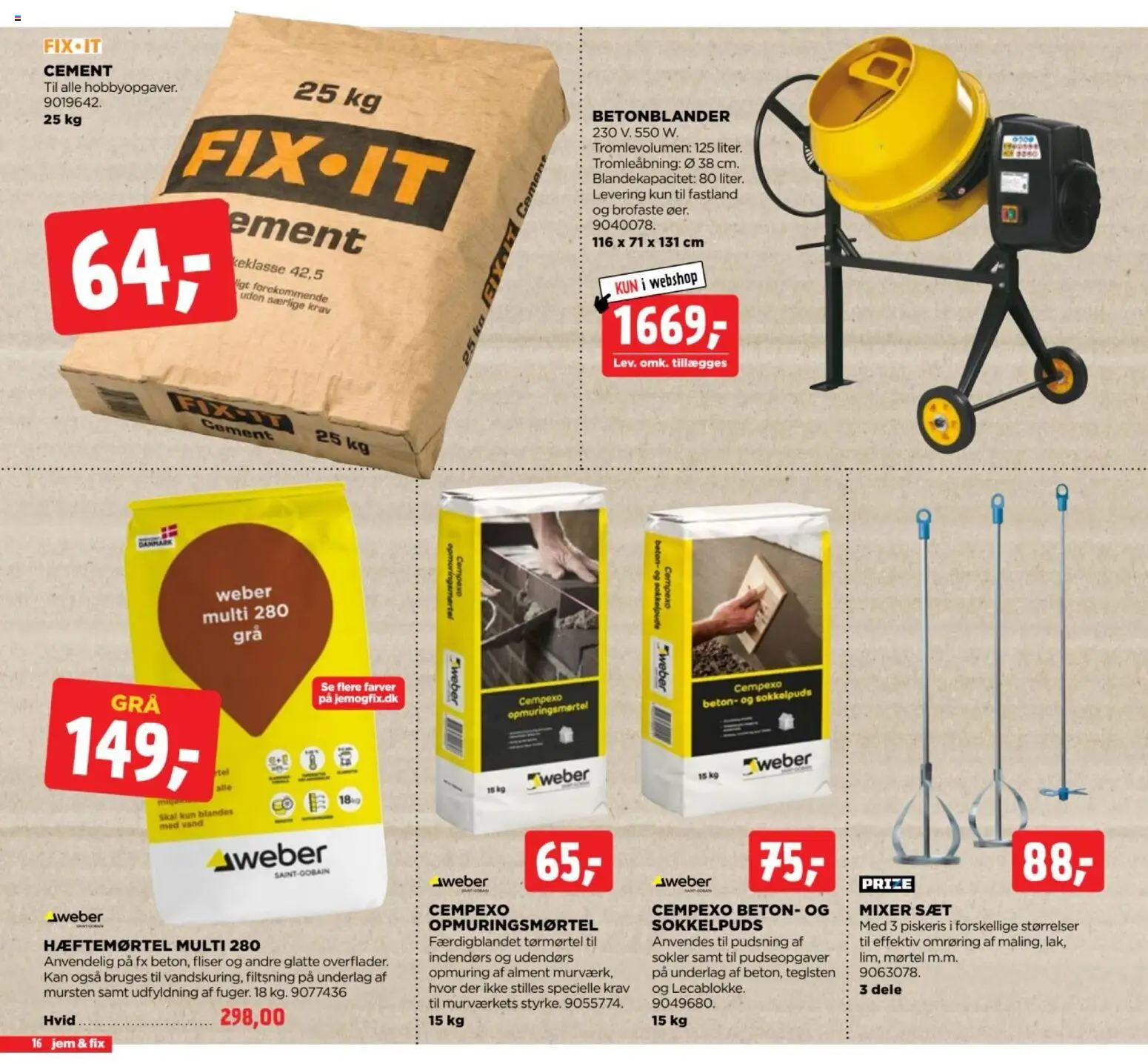 Jem & fix tilbudsavis – gyldig fra 16/08/2026 | Side: 16 | Produkter: Mørtel, Mixer, Piskeris