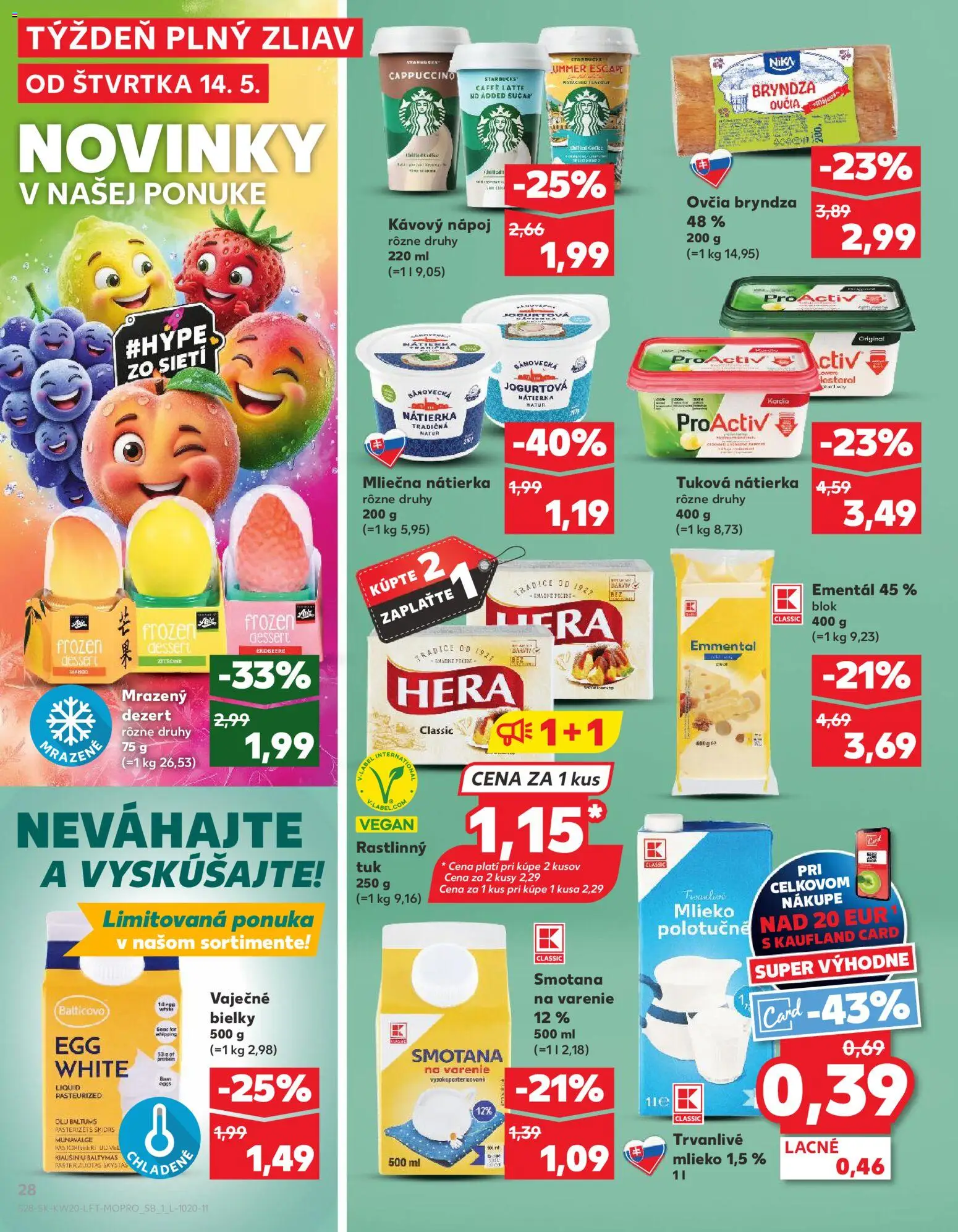 Nové Kaufland akcie – leták je platný od 14.05.2026 | Strana: 28 | Produkty: Mlieko, Bryndza, Mango, Hera