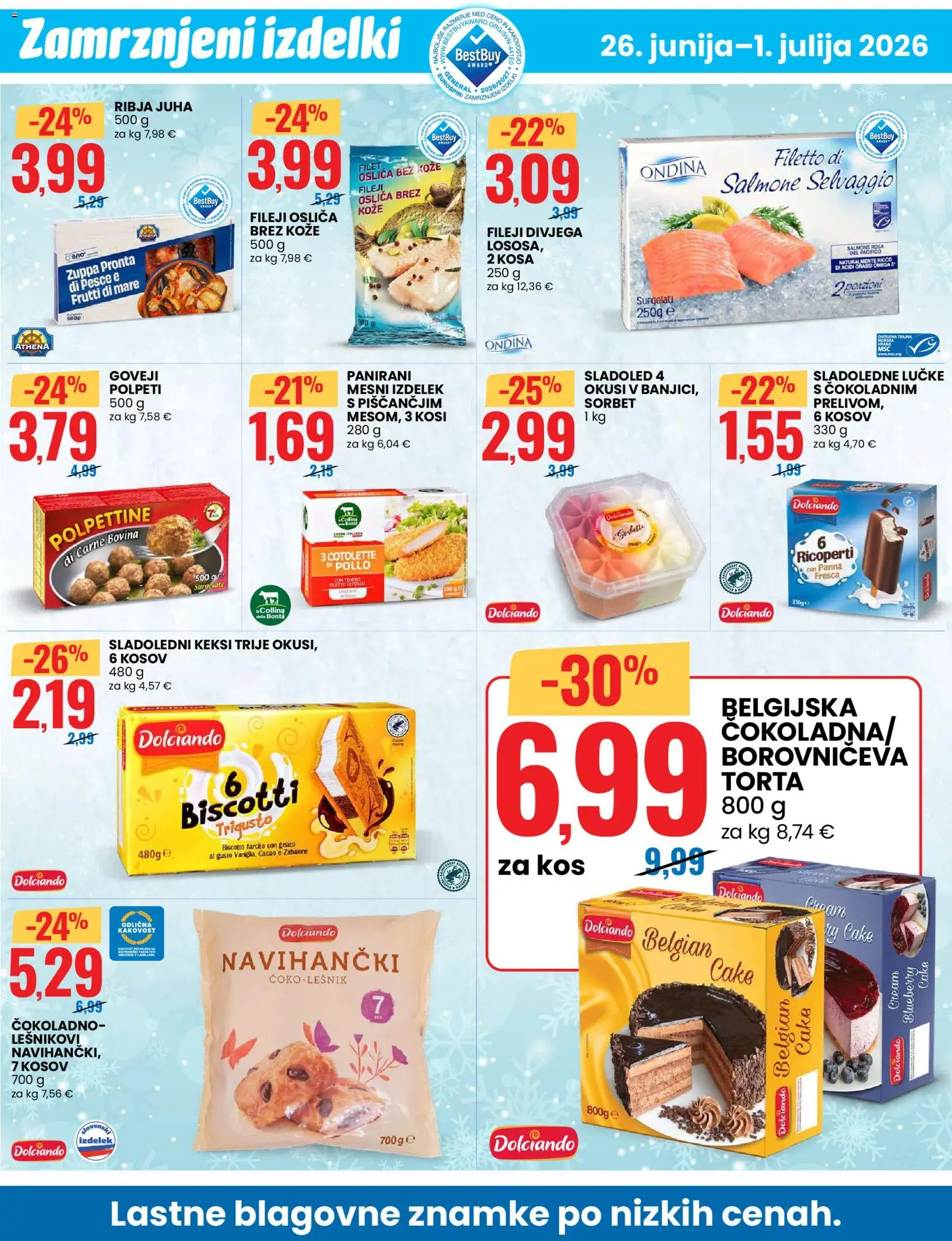 Novi Eurospin katalog ponudbe – veljaven od 26.06.2026 | Stran: 6 | Izdelki: Sladoledne lučke, Juha, Torta, Ribe