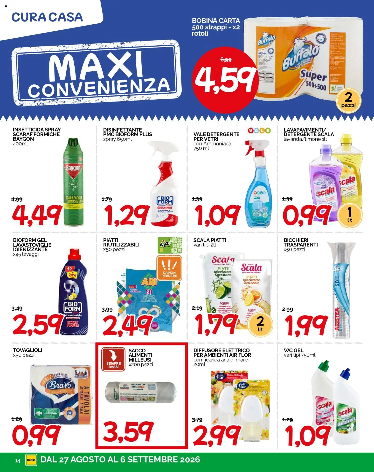 Volantino HarDis del 27/08/2026 | Pagina: 14 | Prodotti: Detergente, Lavastoviglie, Scala, Insetticida