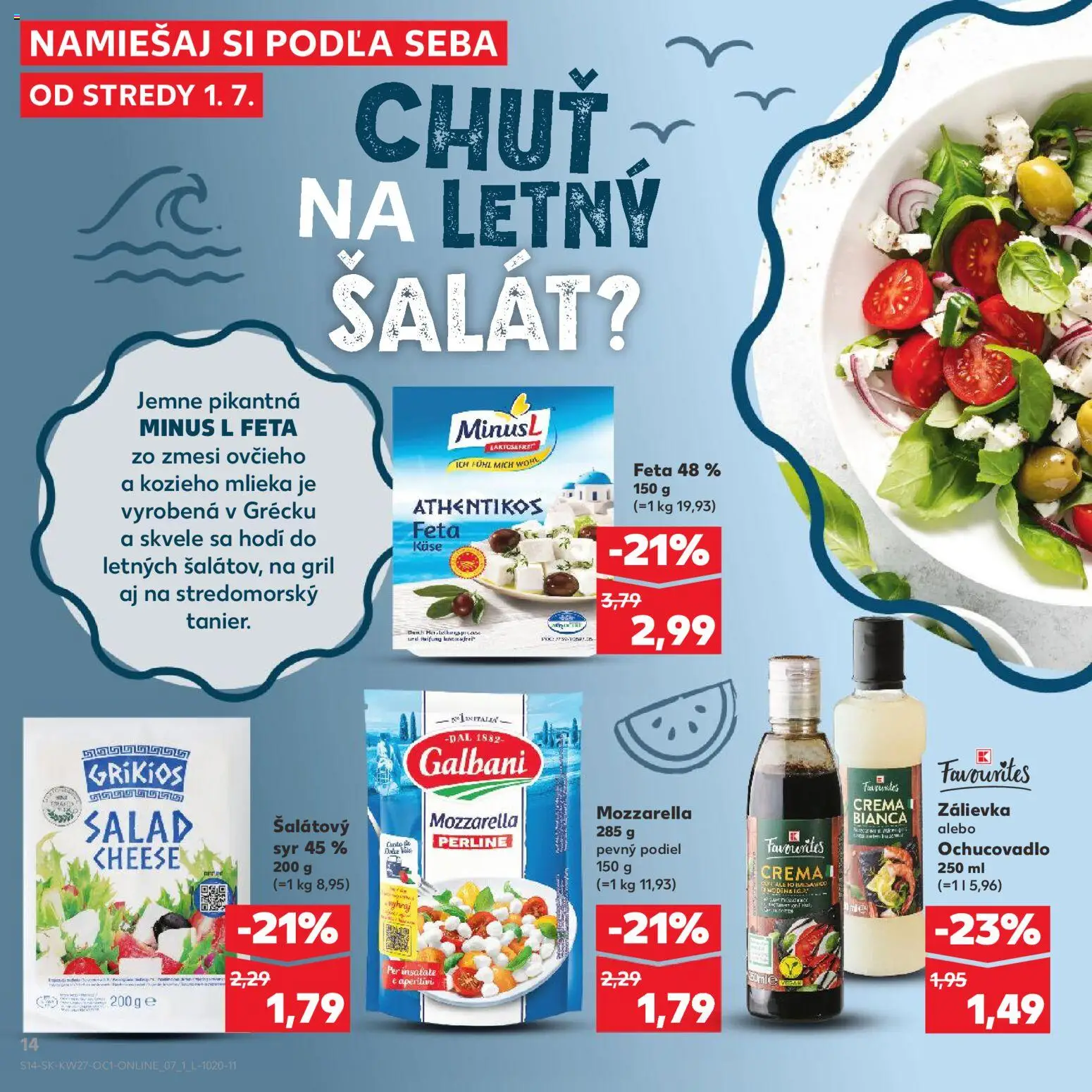 Kaufland SK akciós ujság - amely érvényes a következő dátumtól: 2026.07.01. | Oldal: 14 | Termékek: Mozzarella
