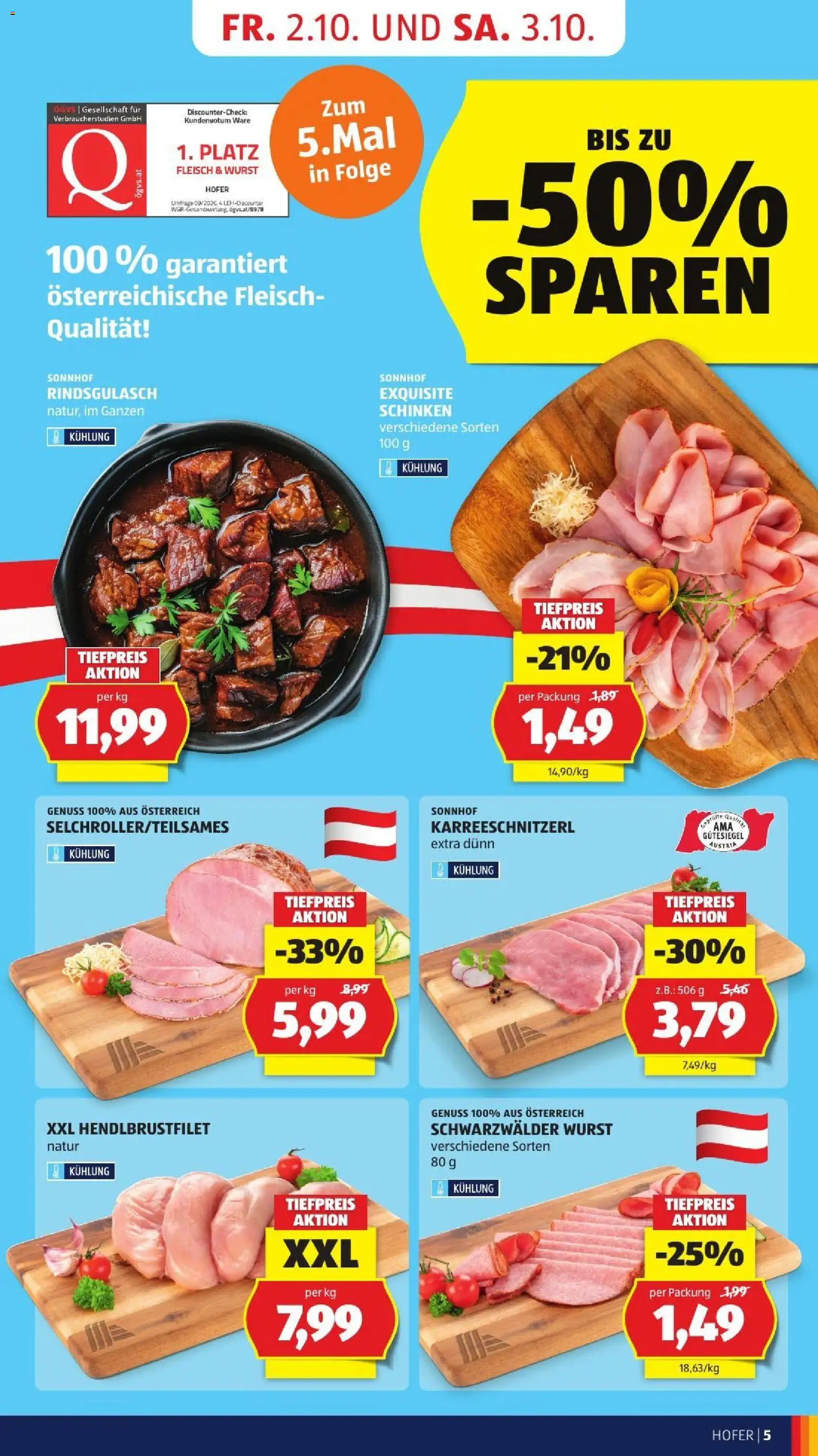 Hofer Flipbook gültig ab 02.10.2026 | Seite: 13 | Produkte: Wurst, Schinken