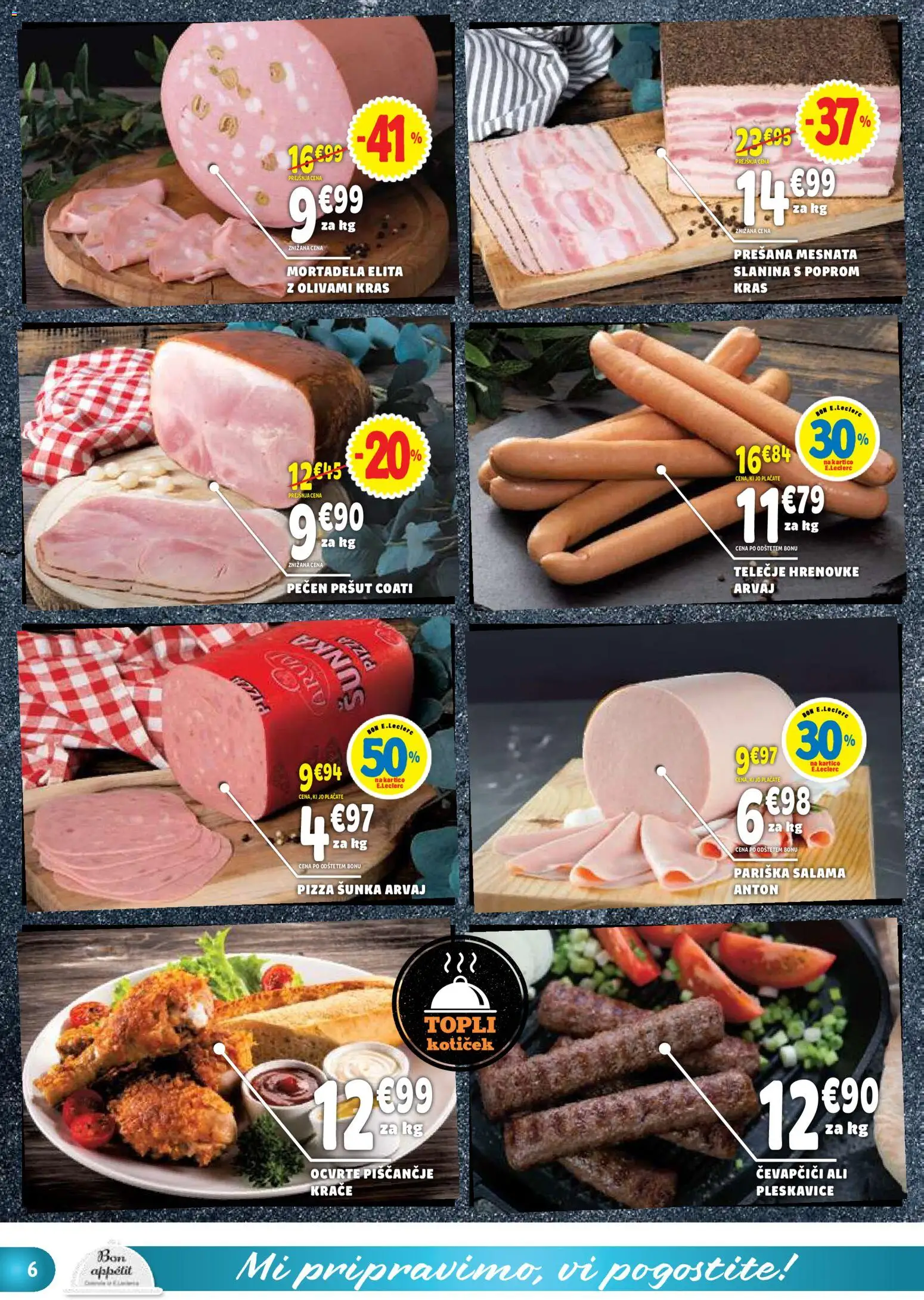 Novi E.leclerc katalog ponudbe – veljaven od 15.07.2026 | Stran: 6 | Izdelki: Hrenovke, Mortadela, Salama, Sunka