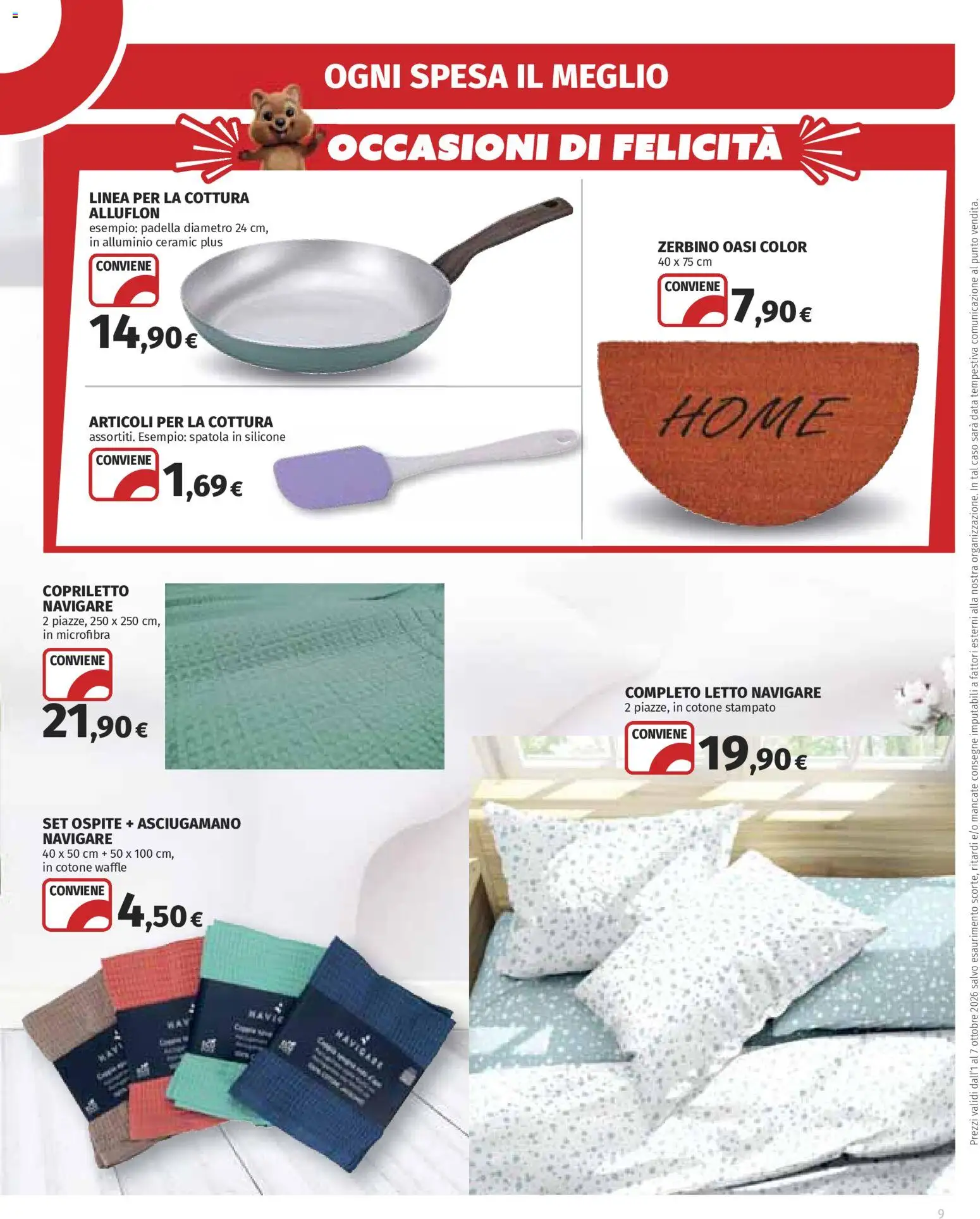 Volantino Ipercoop del 01/10/2026 | Pagina: 9 | Prodotti: Alluminio, Letto, Asciugamano, Zerbino
