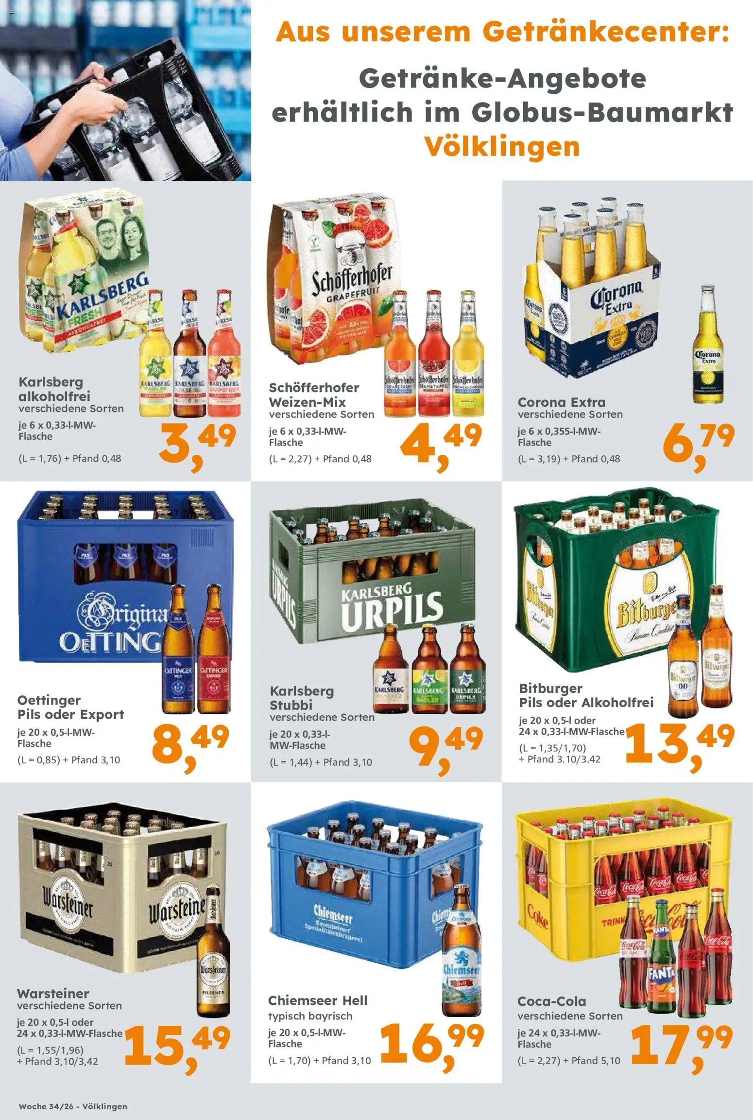 Globus Baumarkt Prospekt Saarbrücken – gültig ab 17.08.2026 | Seite: 8 | Produkte: Fanta, Pils, Oettinger, Warsteiner