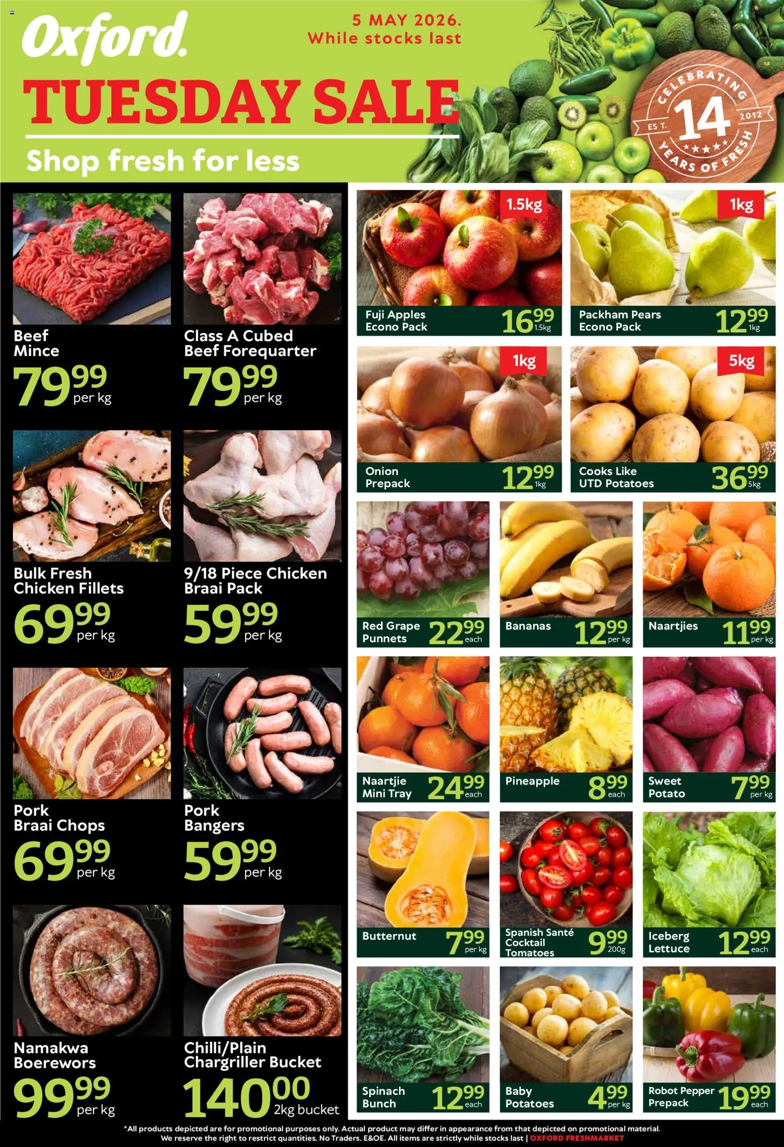 New Oxford Freshmarket catalogue – valid from 05.05.2026 | Page: 1 | Products: Pears, Boerewors, Pork, Apples