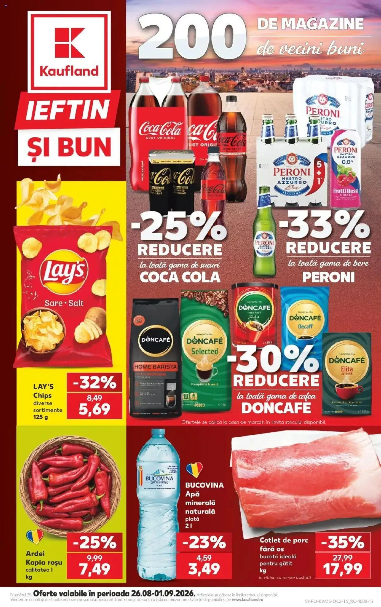 Kaufland Vaslui 26.08.2026 - Revista si Oferta | Pagină: 1 | Produse: Cotlet, Peroni nastro azzurro, Ardei, Cafea