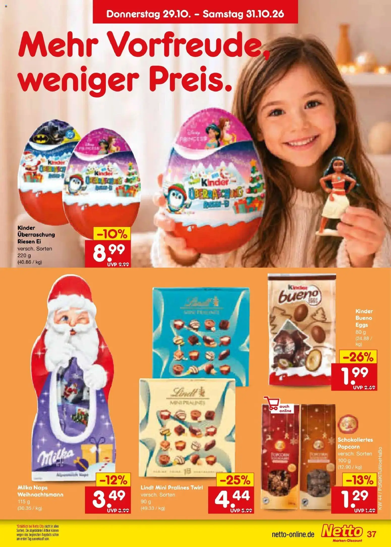Netto Marken-Discount Prospekt Kruft – gültig ab 26.10.2026 | Seite: 49 | Produkte: Kinder bueno, Milka, Lindt, Popcorn