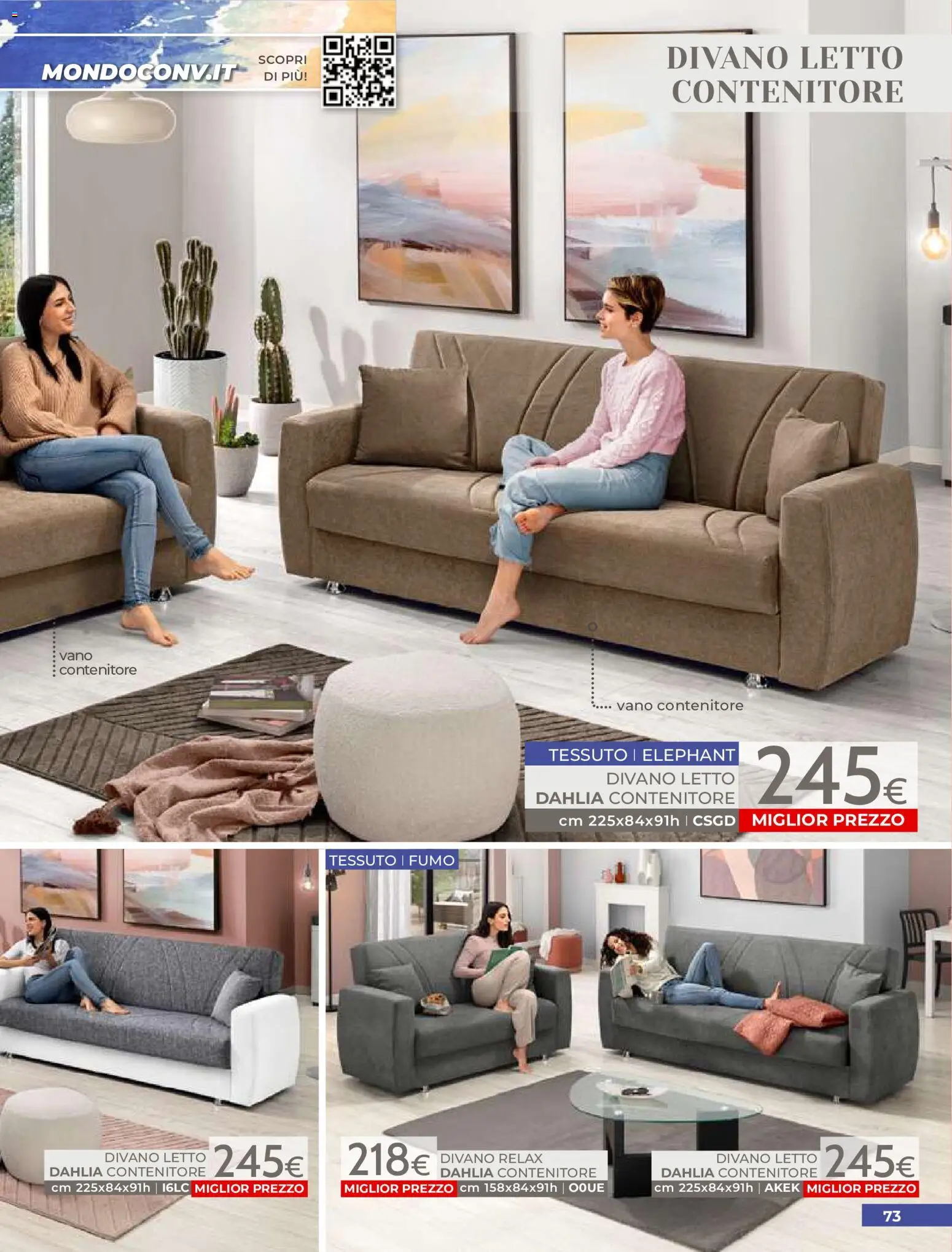 Volantino Mondo Convenienza del 01/07/2026 | Pagina: 75 | Prodotti: Divano letto, Contenitore, Letto, Divano
