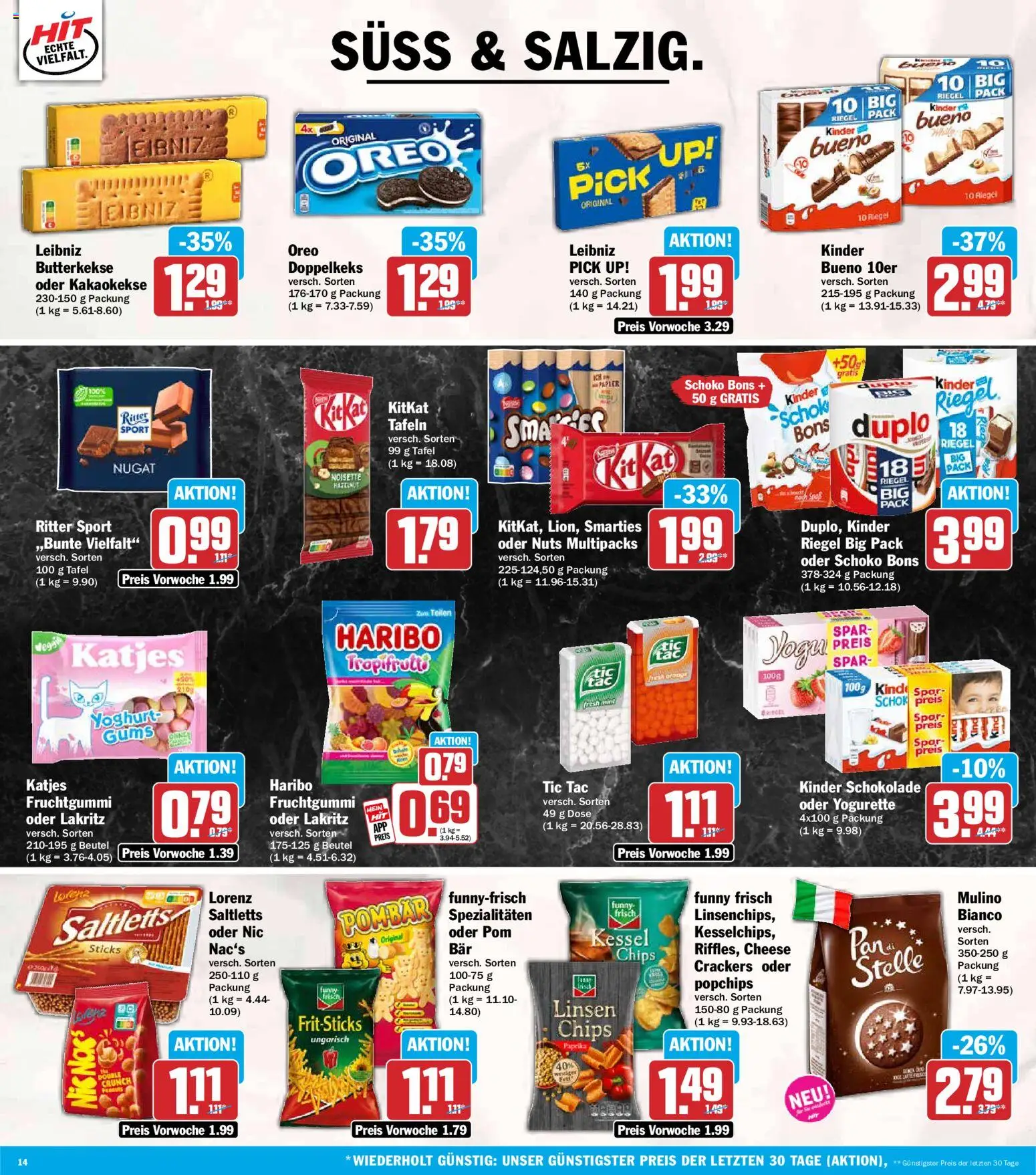 HIT Prospekt – gültig ab 24.08.2026 | Seite: 14 | Produkte: Haribo, Schokolade, Smarties, Chips