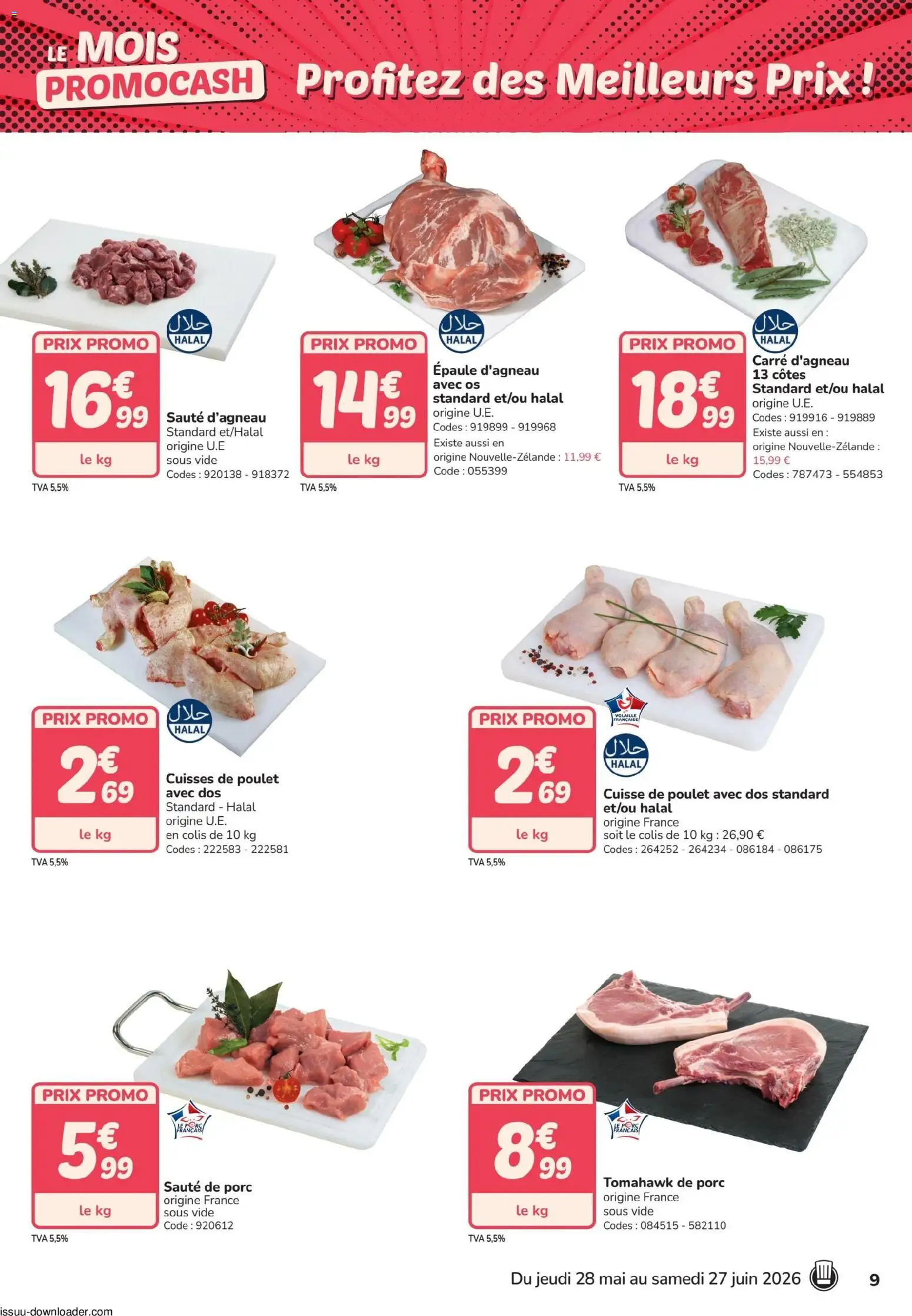 {H1} | Page: 9 | Produits: Cuisses de poulet, Épaule d'agneau, Sauté de porc, Porc