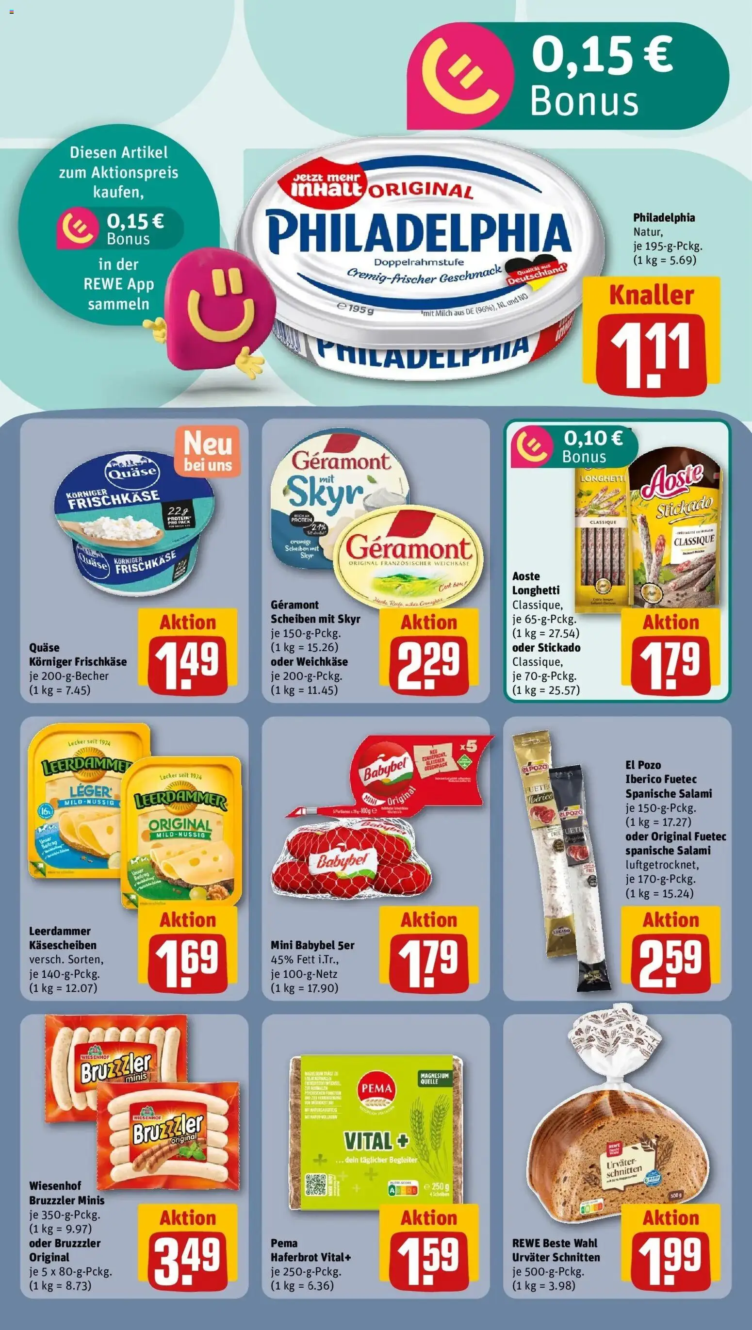 REWE Prospekt ab 21.09.2026 zum Blättern » Angebote | Seite: 16 | Produkte: Philadelphia, Leerdammer, Salami, Frischkase