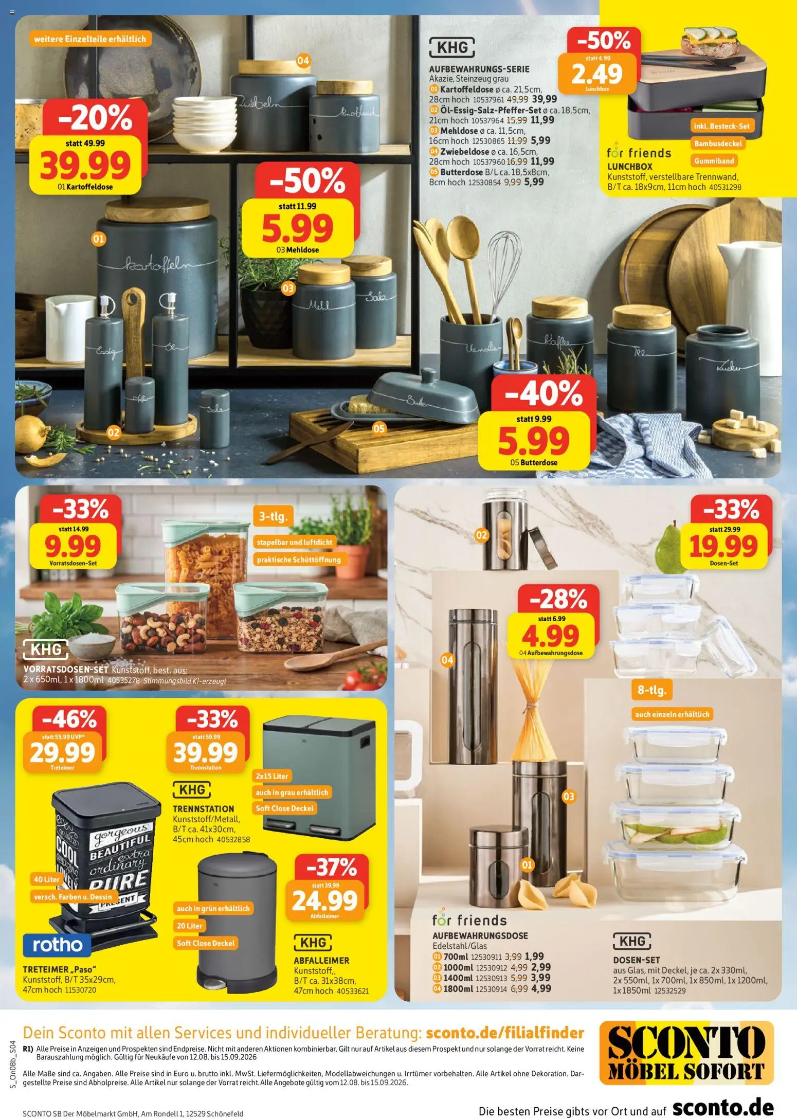 Sconto Spezialprospekt – gültig ab 12.08.2026 | Seite: 4 | Produkte: Essig, Abfalleimer, Zwiebeln, Knoblauch