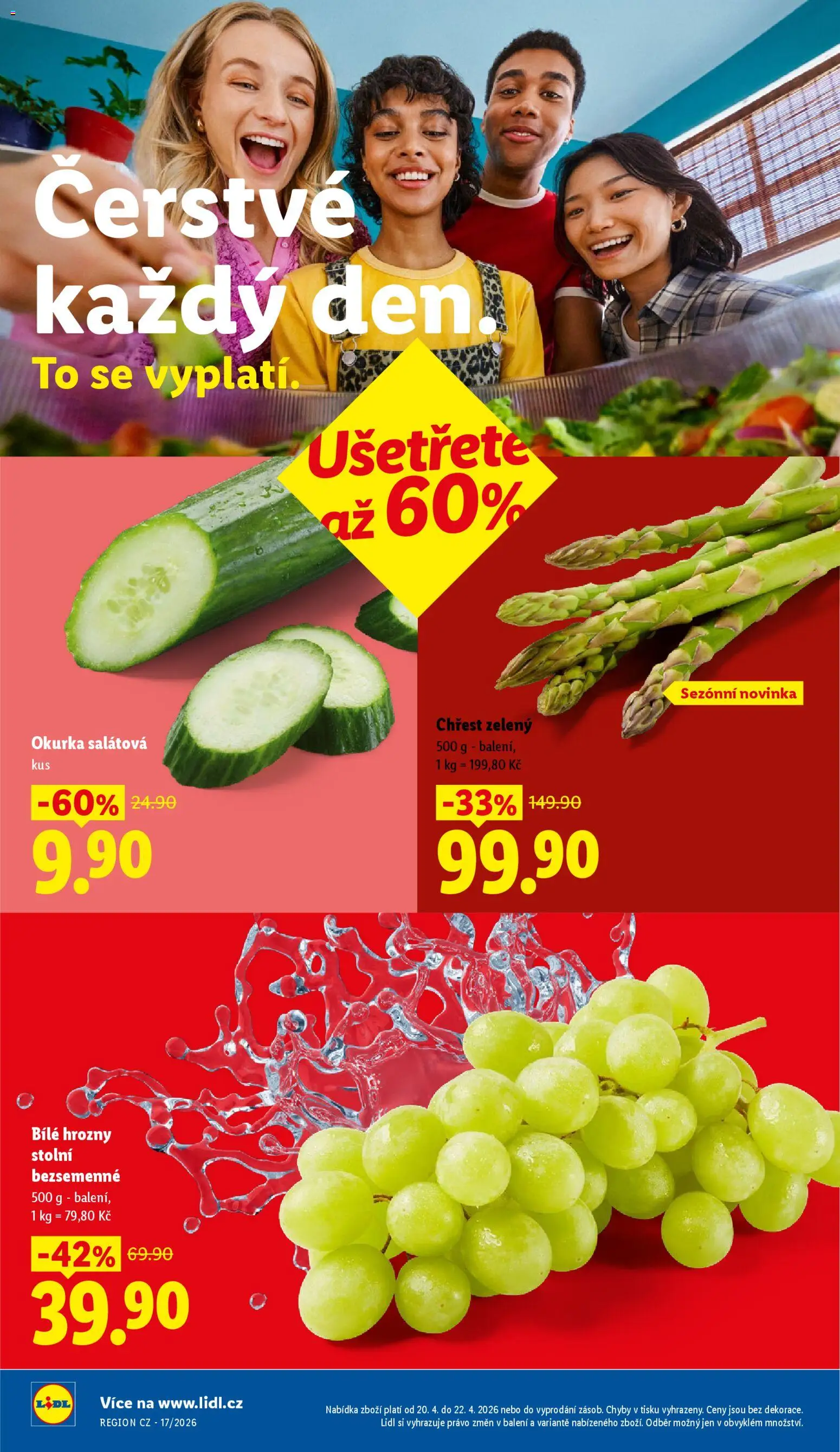 Lidl leták od 20.04.2026 | Strana: 8 | Produkty: Bílé hrozny, Chřest, Hrozny, Okurka