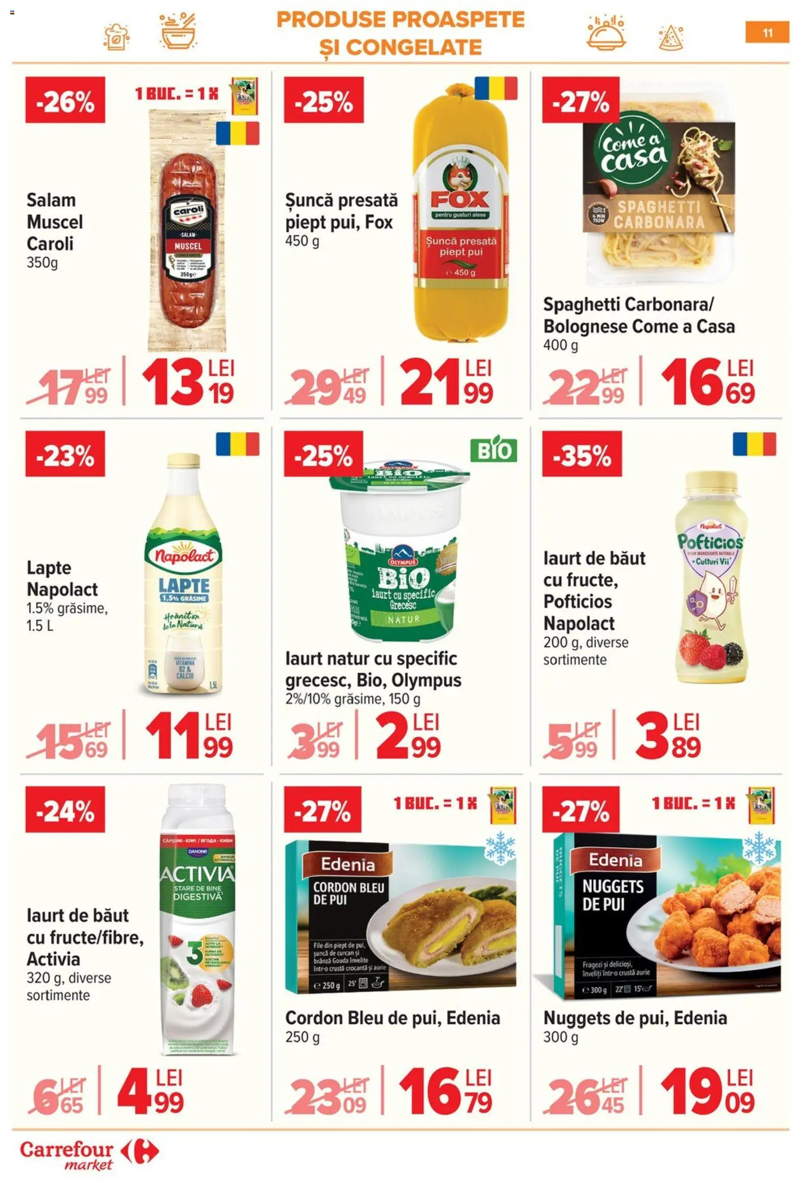 Noul catalog Carrefour – valabil de la 20.05.2026 | Pagină: 11 | Produse: Lapte, Salam, Șuncă, Gouda