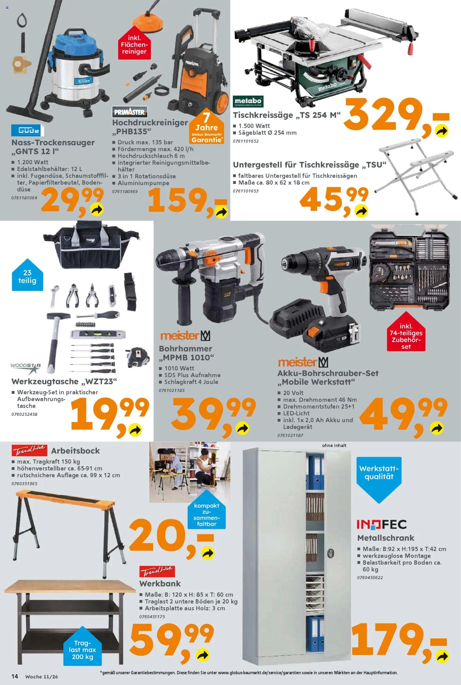 Globus Baumarkt Prospekt 	 – gültig ab 09.03.2026 | Seite: 14 | Produkte: Tasche, Hochdruckreiniger, Ladegerät