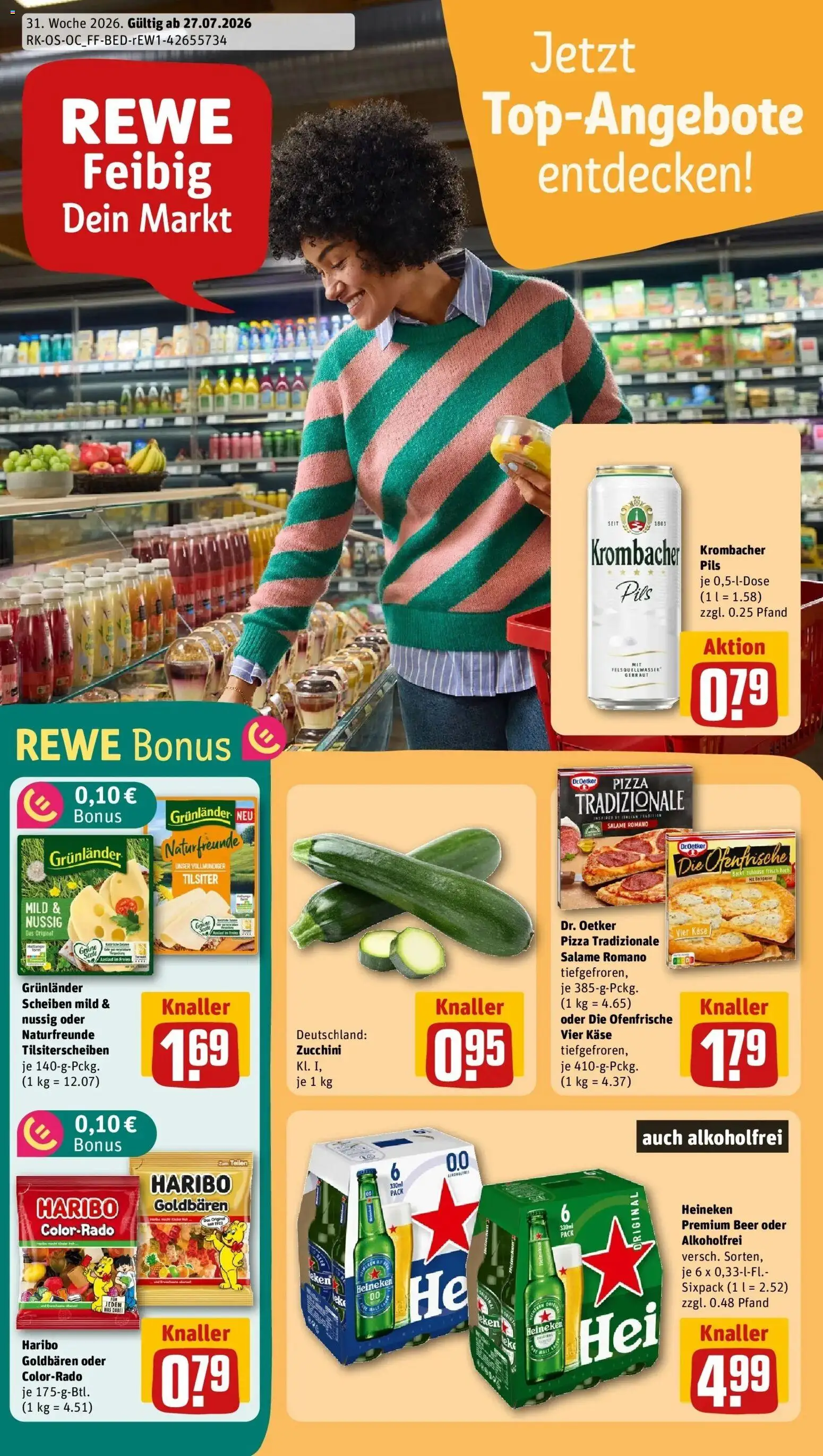Rewe Prospekt Berlin / Grunewald – gültig ab 27.07.2026 | Seite: 1 | Produkte: Haribo, Käse, Pils, Heineken