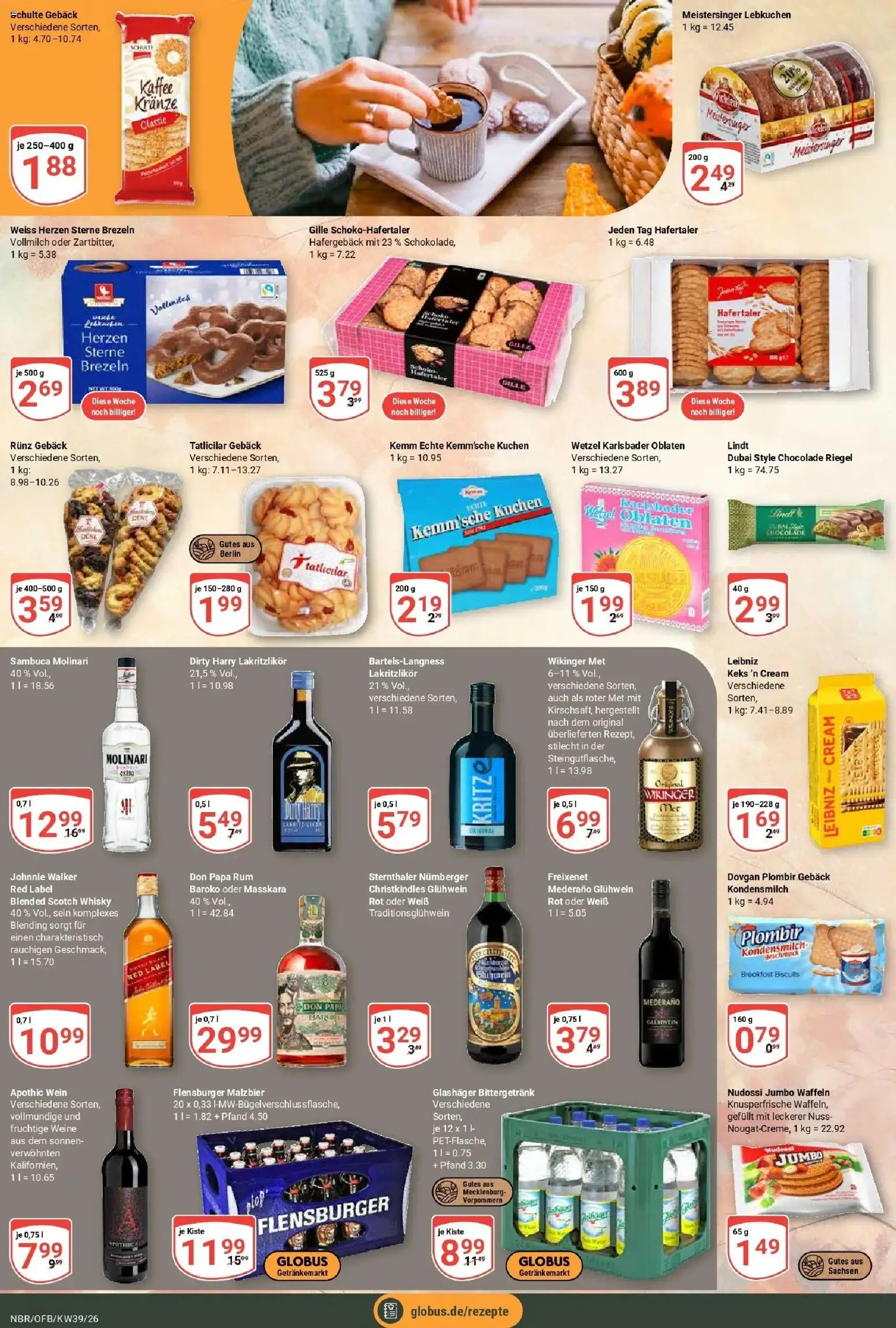 Globus Prospekt Neubrandenburg (ab 21.09.2026) » Angebote online | Seite: 20 | Produkte: Sambuca, Waffeln, Lindt, Sambuca molinari