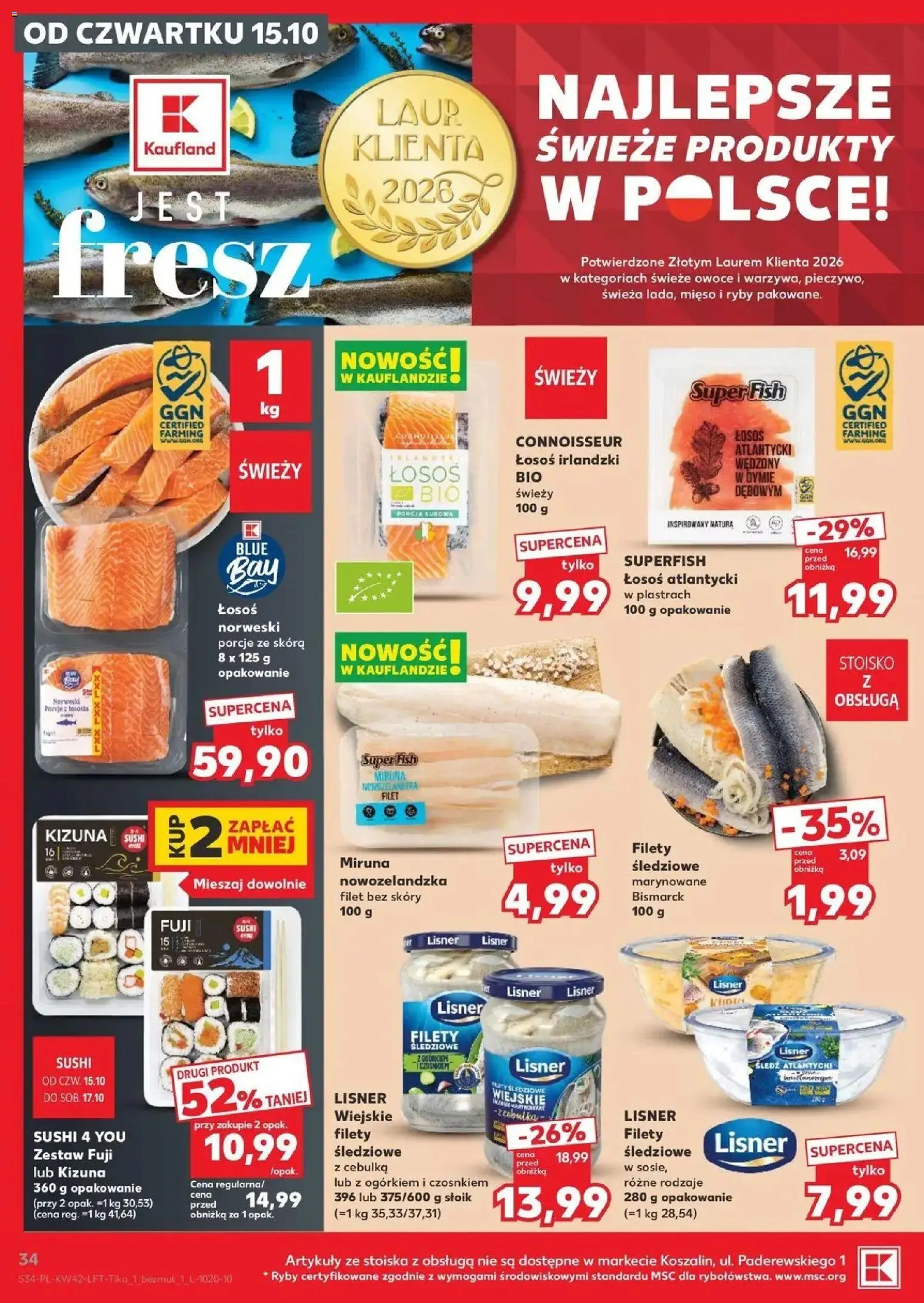 Kaufland aktualna gazetka od 15.10.2026 - od jutra PDF | Strona: 34 | Produkty: Łosoś atlantycki, Mięso, Łosoś norweski, Filet