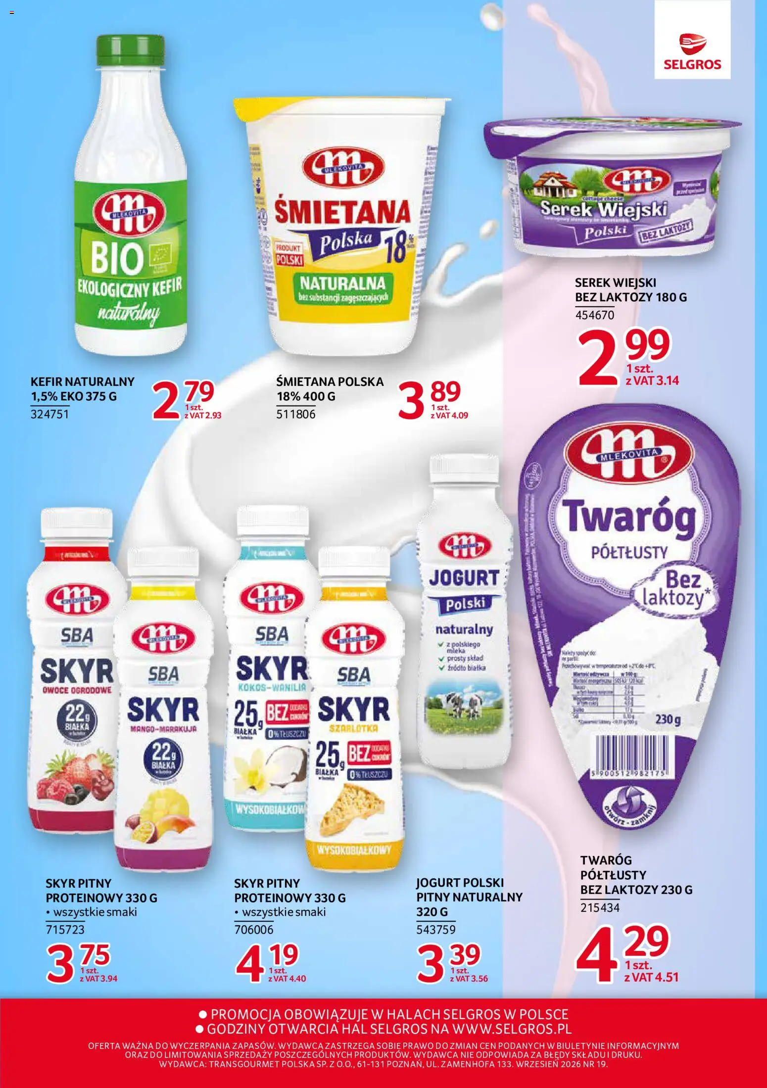 Selgros cash&carry gazetka - Markowe produkty od 10.09.2026 | Strona: 3 | Produkty: Bez laktozy, Kefir naturalny, Serek wiejski, Twaróg