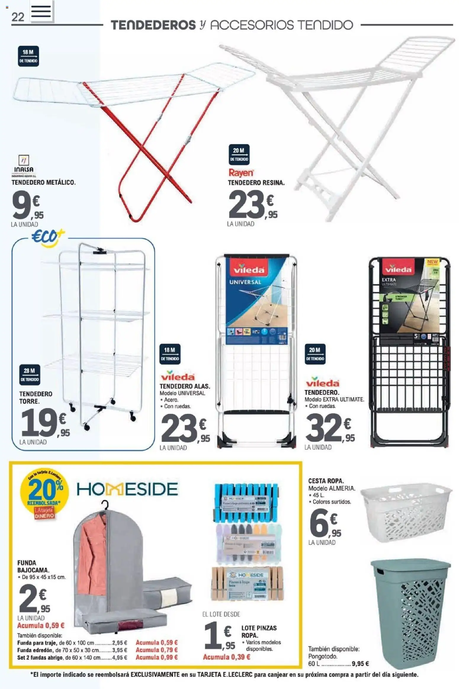 E.Leclerc Ciudad Real │ válido desde el 31/08/2026 | Página: 22 | Productos: Tendedero, Funda, Cesta